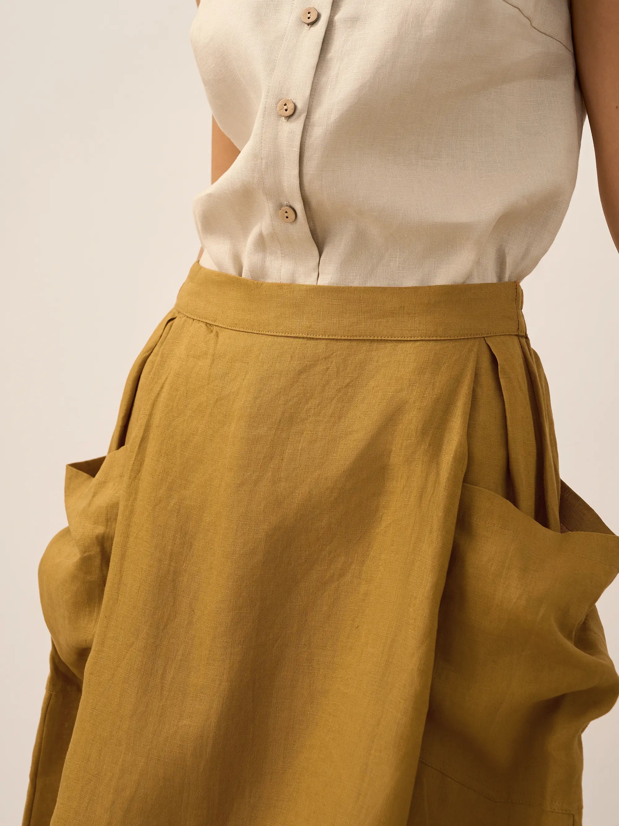 Linen Checked Elastic Waist Skirt MARINA