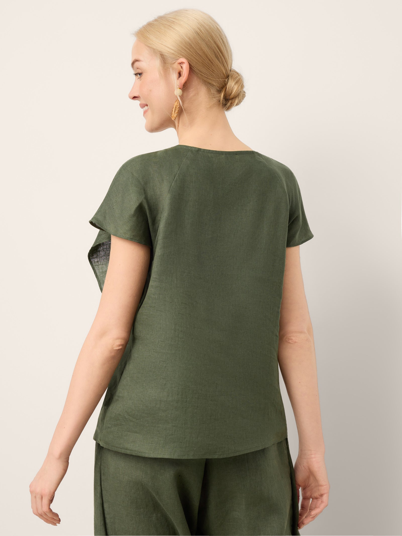 100% Linen Flutter Sleeve Sculpted Pleat Top DRUSILLA DestGlow