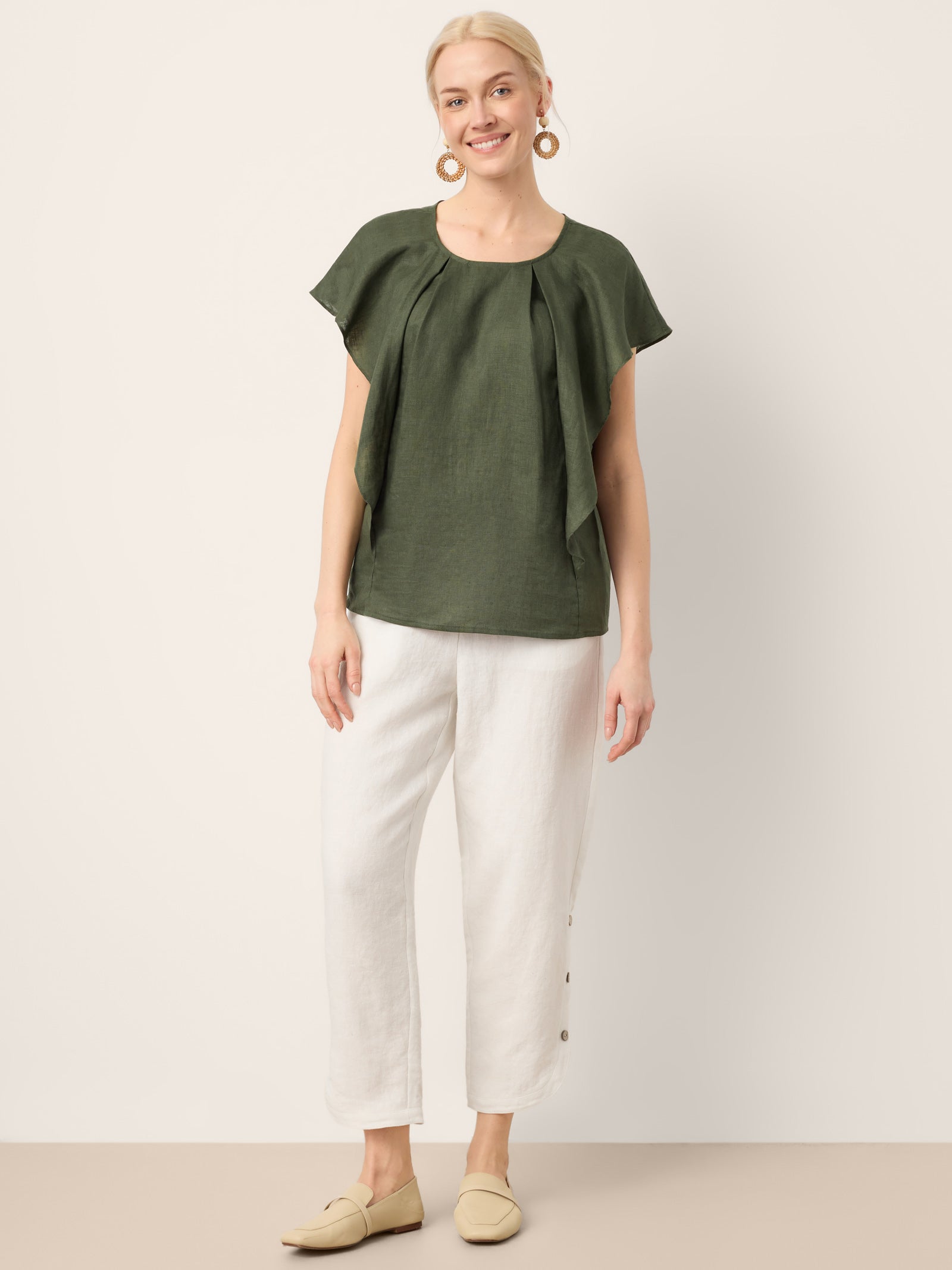 100% Linen Flutter Sleeve Sculpted Pleat Top DRUSILLA DestGlow