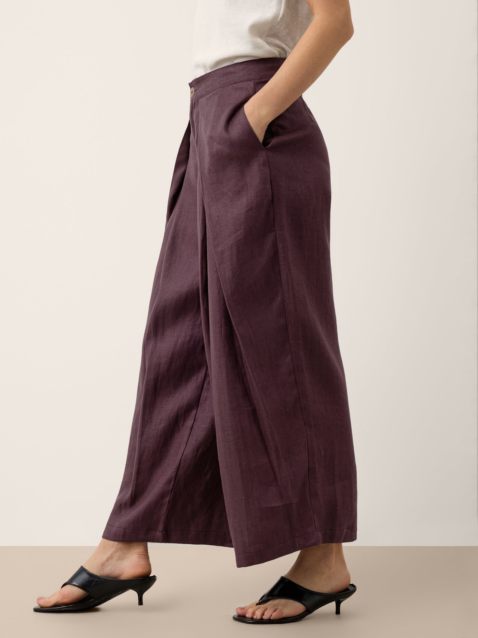 100% Linen Yarn Dyed Pleated Wide Leg Culottes PALOMA DestGlow