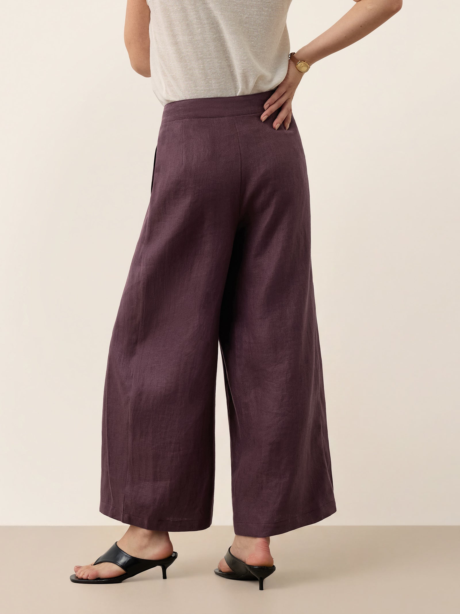 100% Linen Yarn Dyed Pleated Wide Leg Culottes PALOMA DestGlow