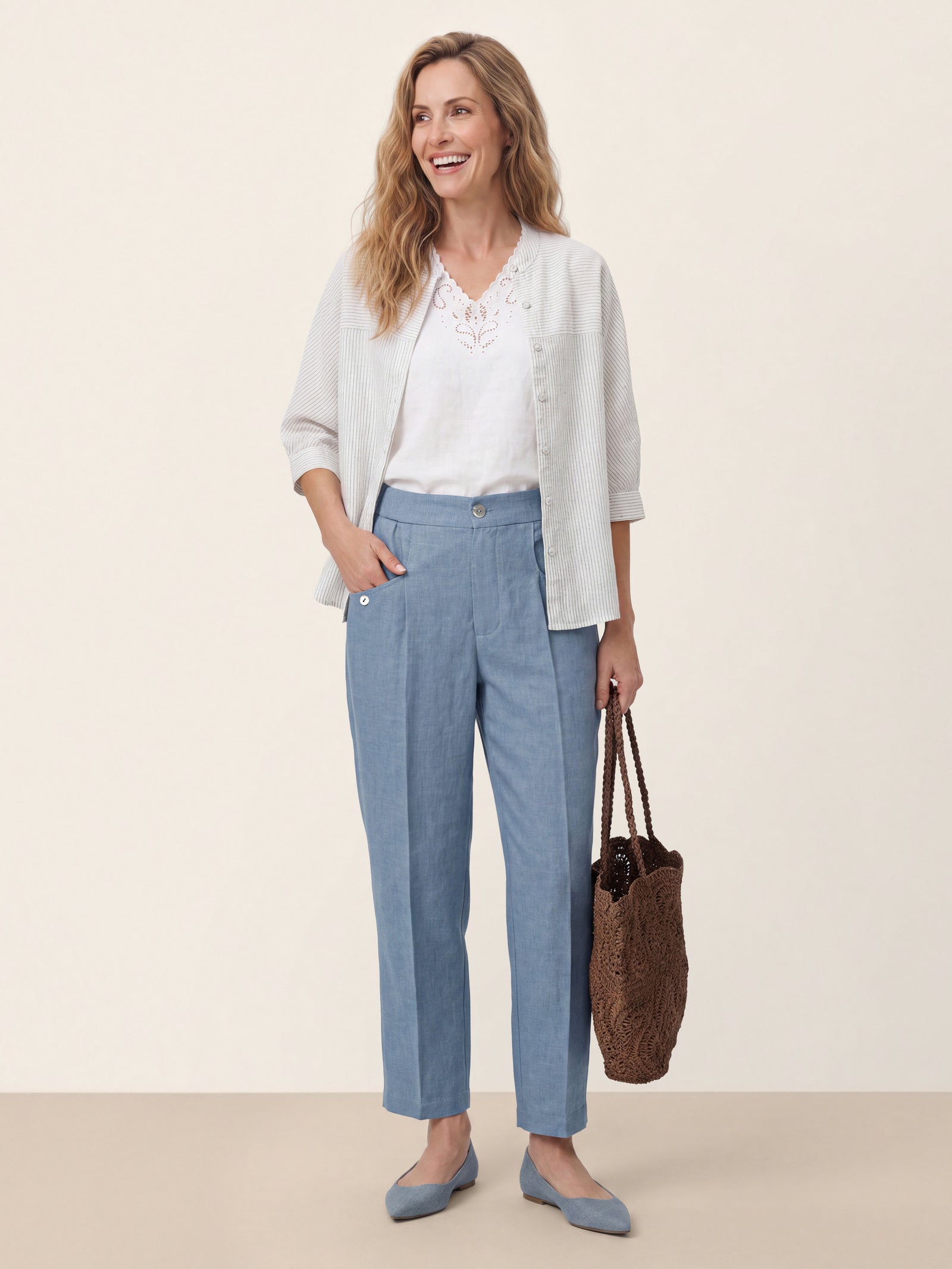 100% Linen Front Pleat Tapered Ankle Pants VIVICA DestGlow