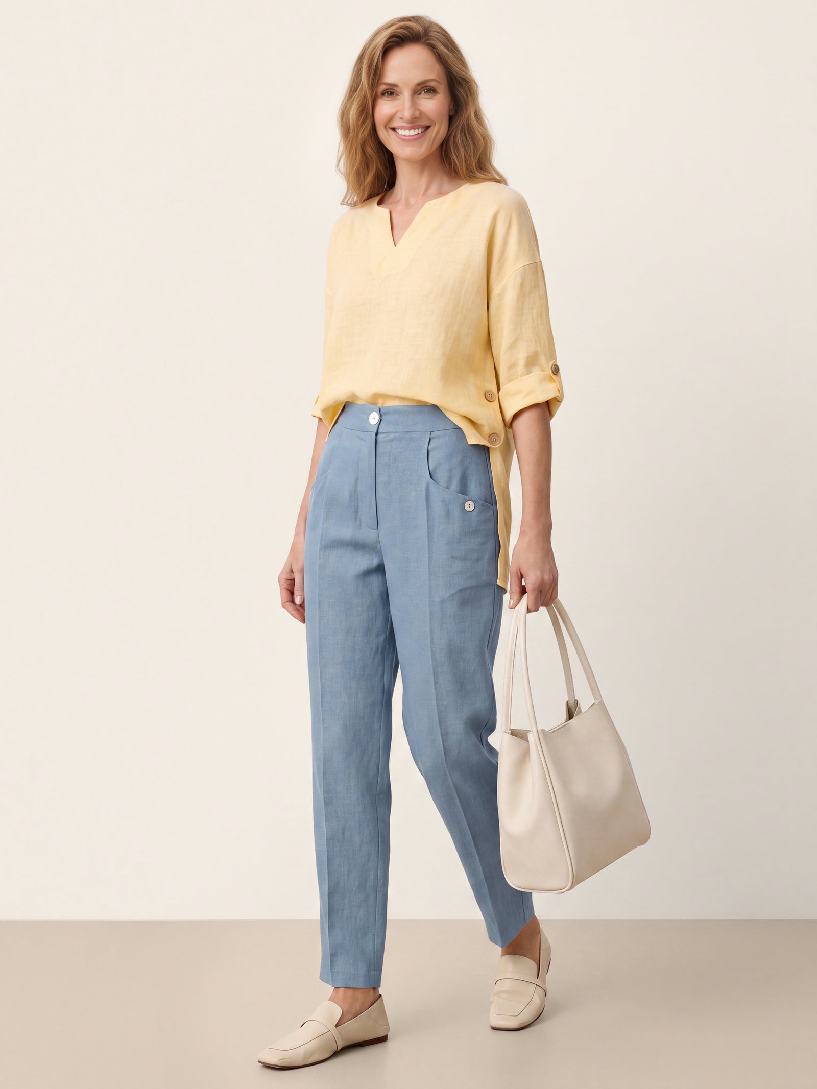 100% Linen Front Pleat Tapered Ankle Pants VIVICA DestGlow