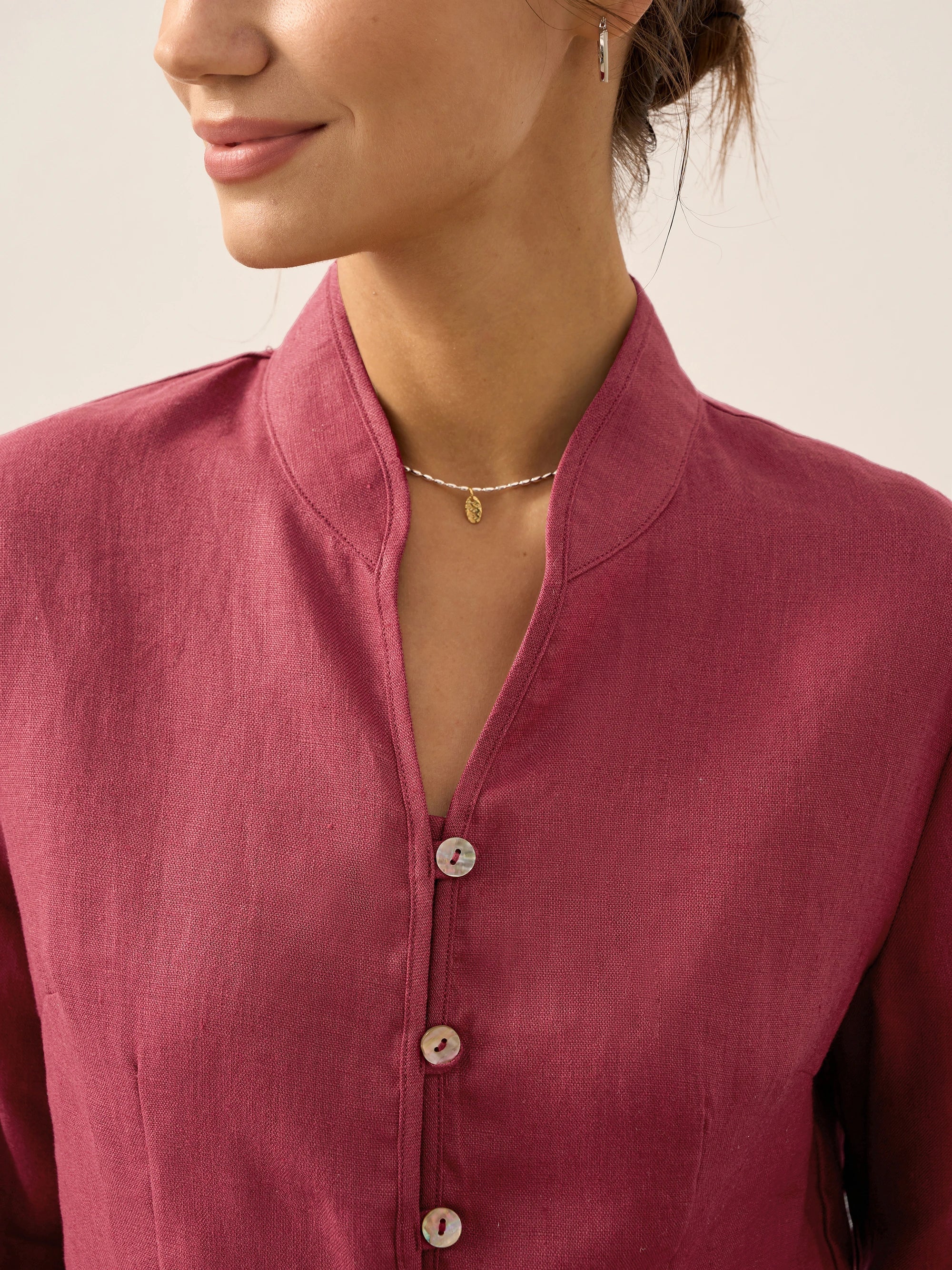 100% Linen Hand Button Fitted Jacket AMELIA by LINTICO