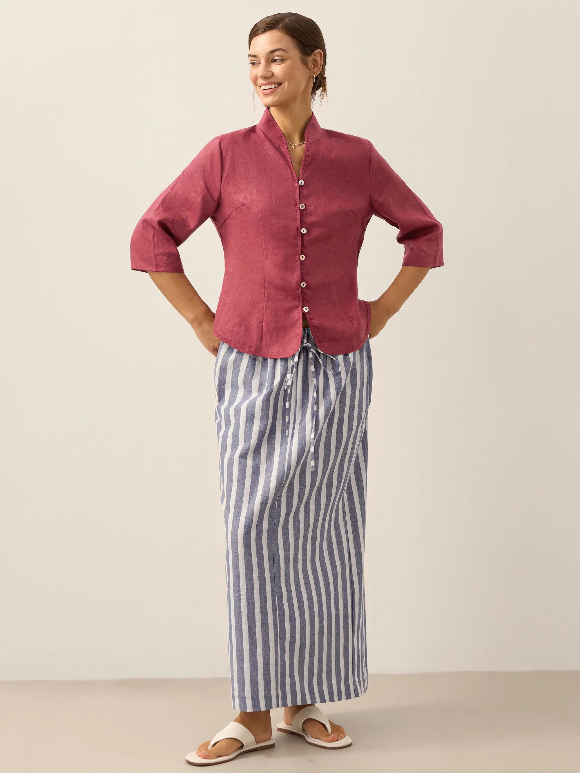 100% Linen Hand Button Fitted Jacket AMELIA by LINTICO