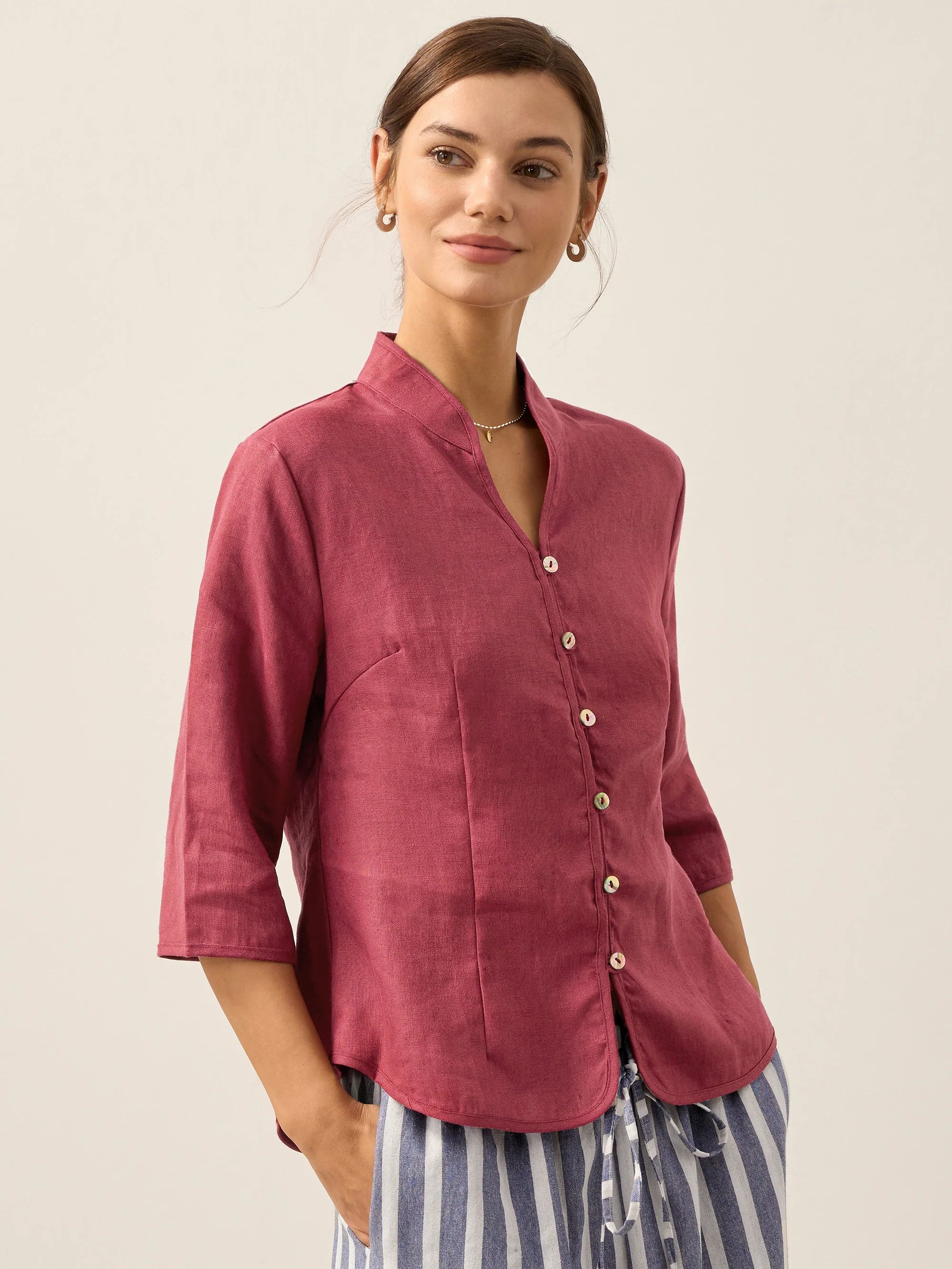 100% Linen Hand Button Fitted Jacket AMELIA by LINTICO