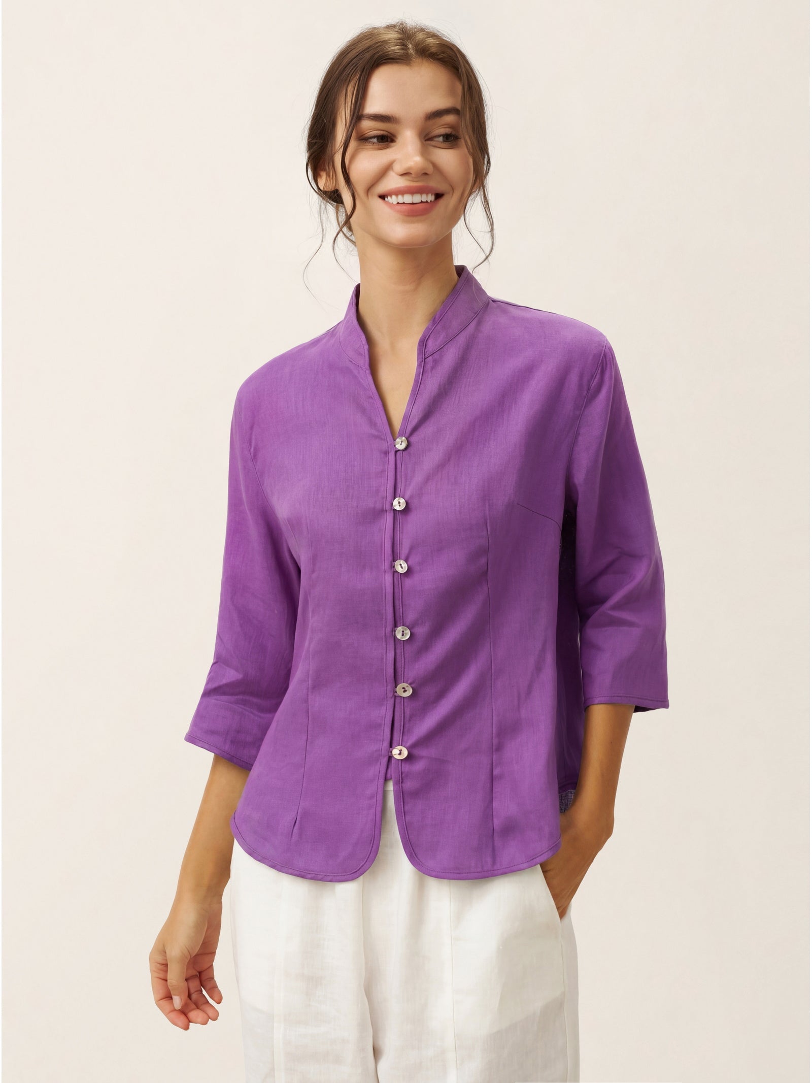 100% Linen Hand Button Fitted Jacket AMELIA DestGlow