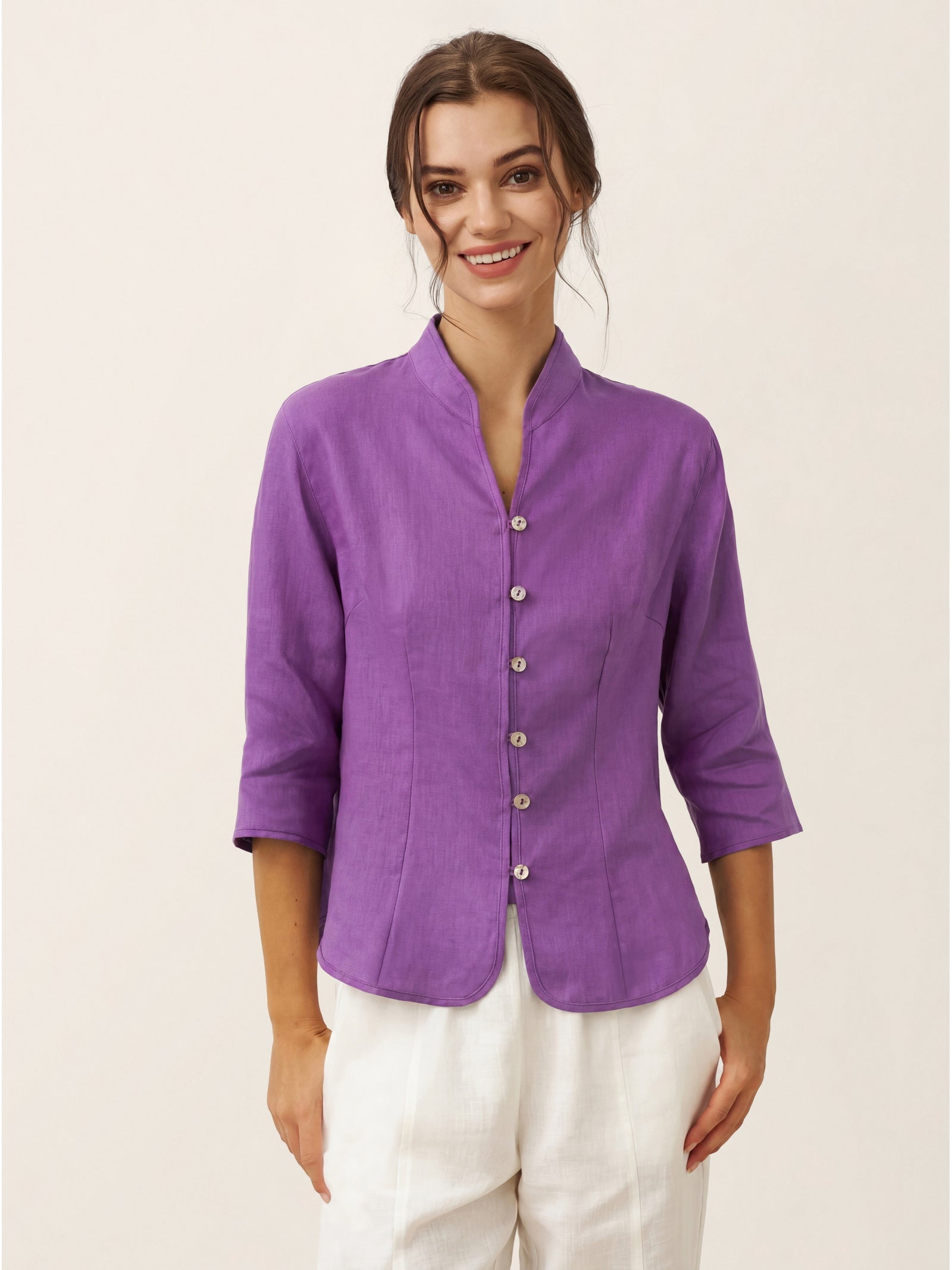 100% Linen Hand Button Fitted Jacket AMELIA DestGlow