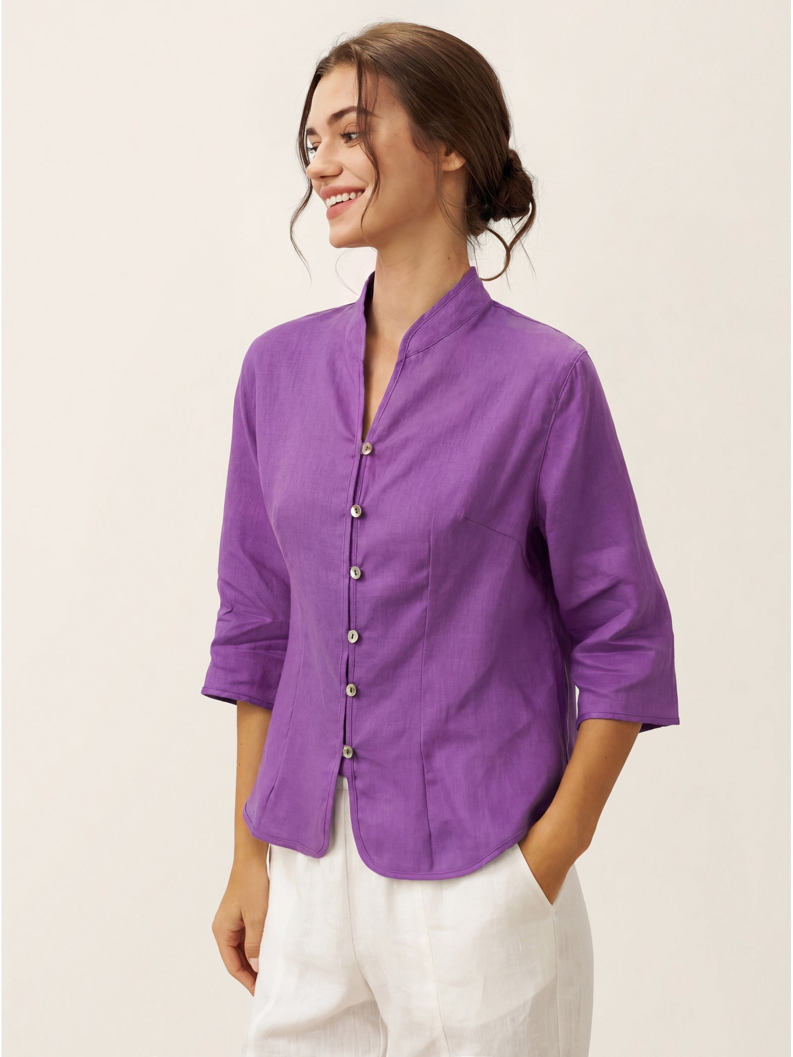 100% Linen Hand Button Fitted Jacket AMELIA DestGlow