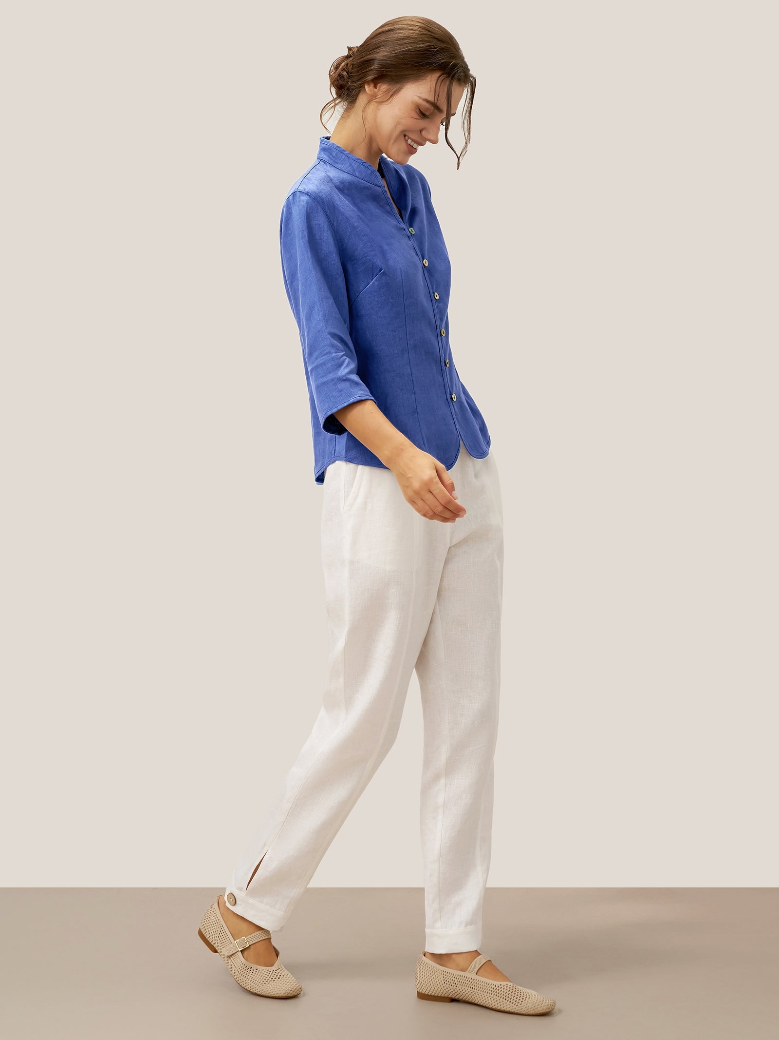 100% Linen Hand Button Fitted Jacket AMELIA by LINTICO