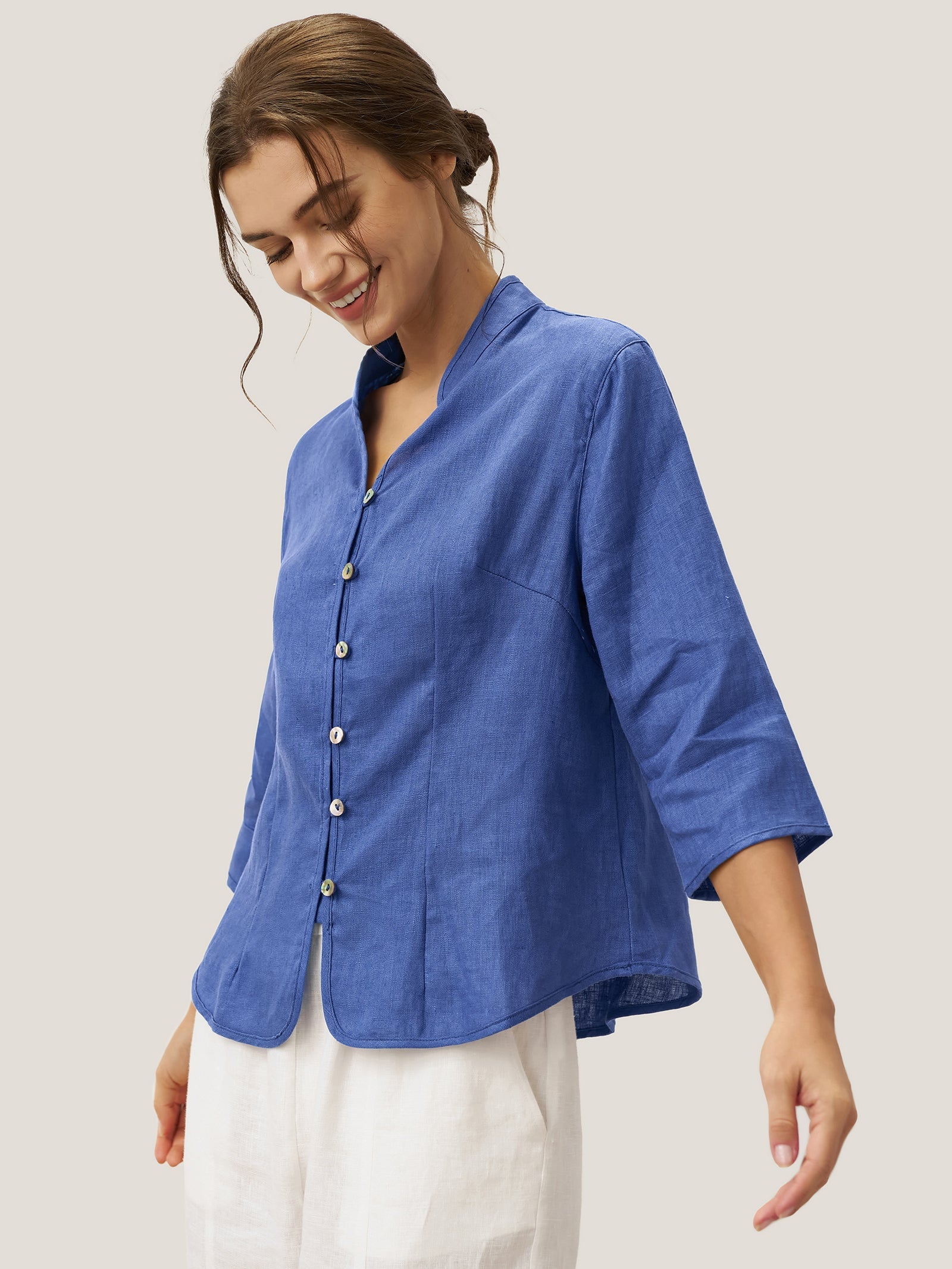100% Linen Hand Button Fitted Jacket AMELIA by LINTICO