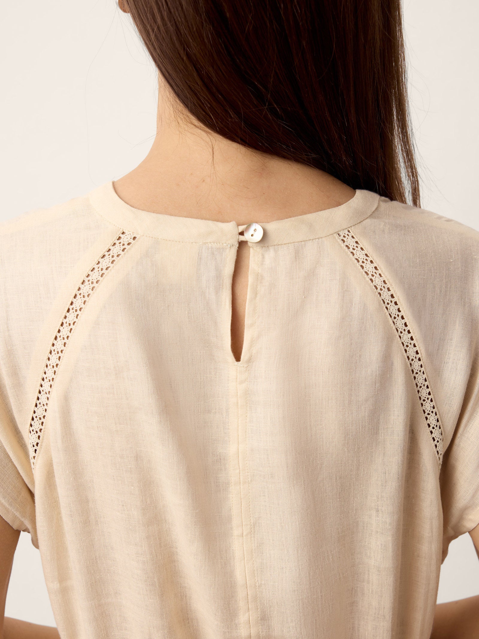 100% Linen Lace-Inset Bubble-Hem Midi Dress LORITA by LINTICO