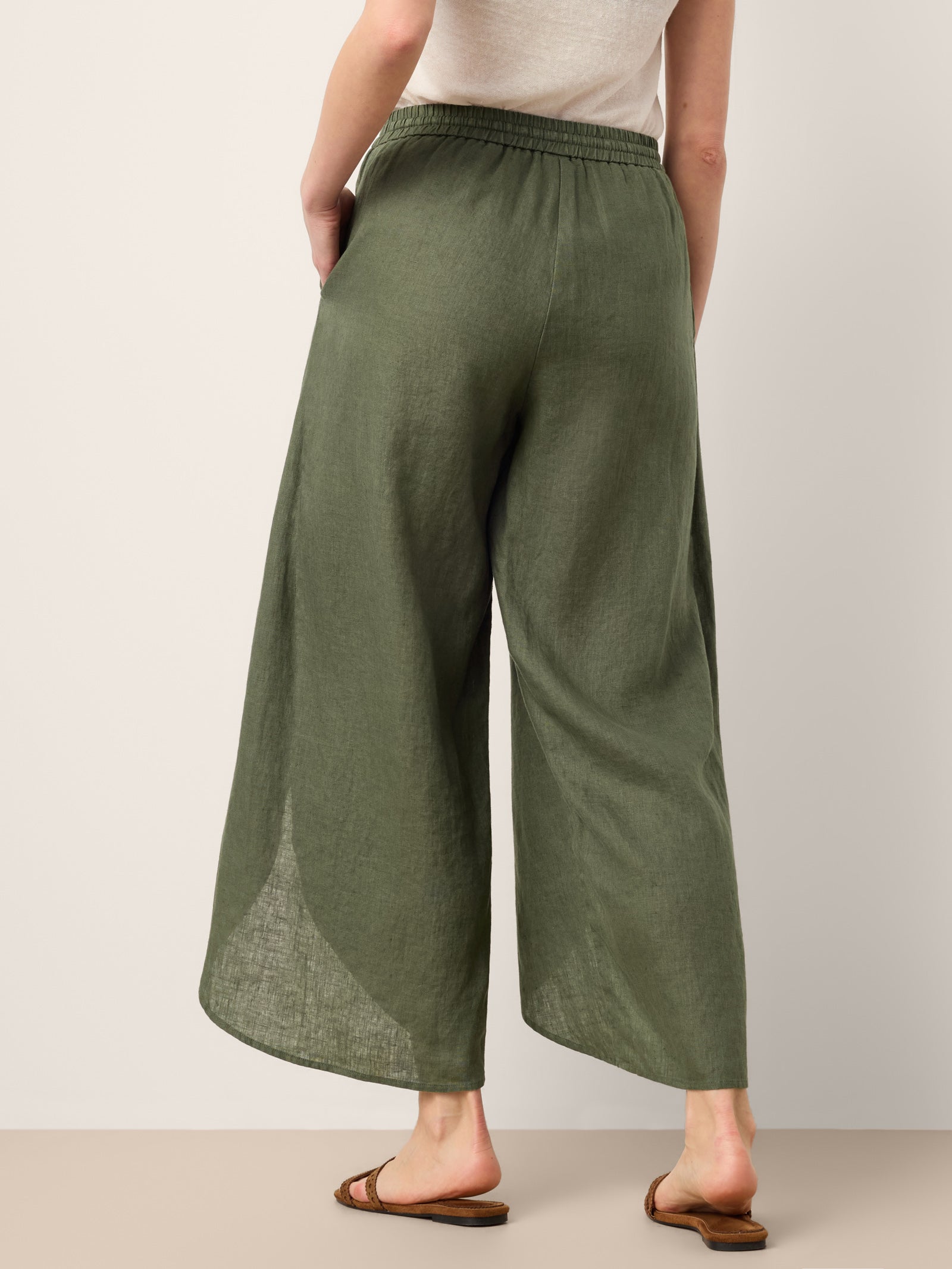 100% Linen Layered Slit Wide-Leg Drawstring Pants PEREGRINE DestGlow