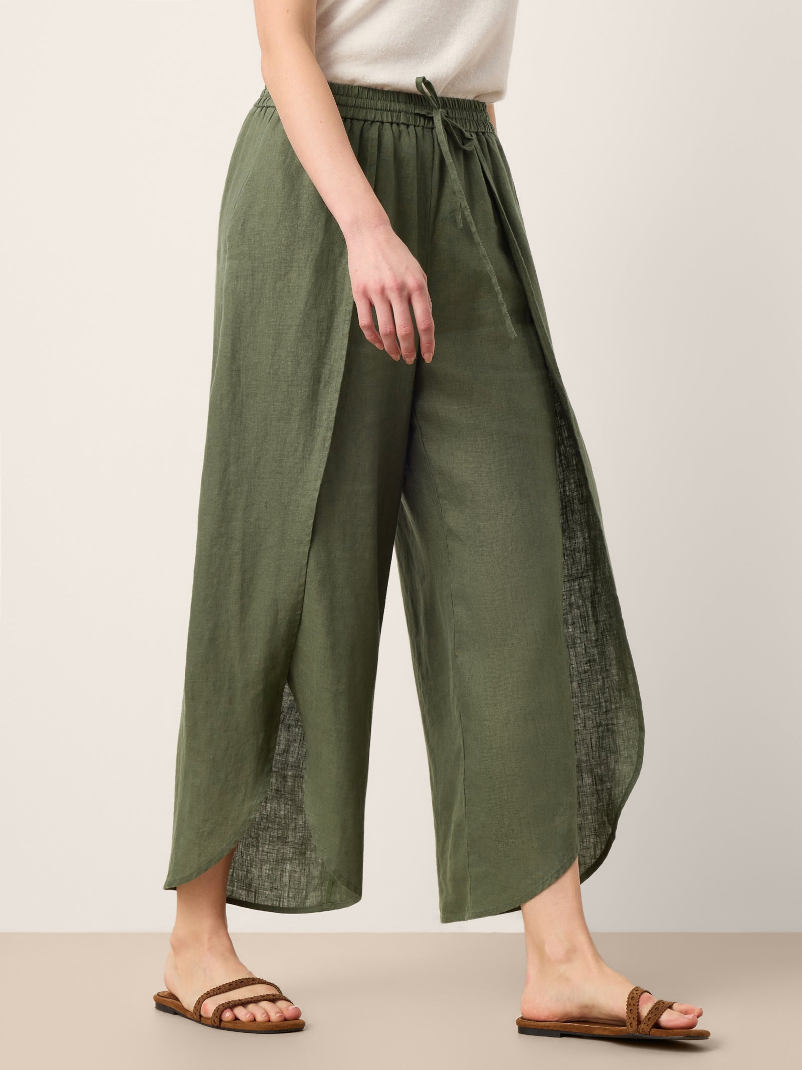 100% Linen Layered Slit Wide-Leg Drawstring Pants PEREGRINE DestGlow
