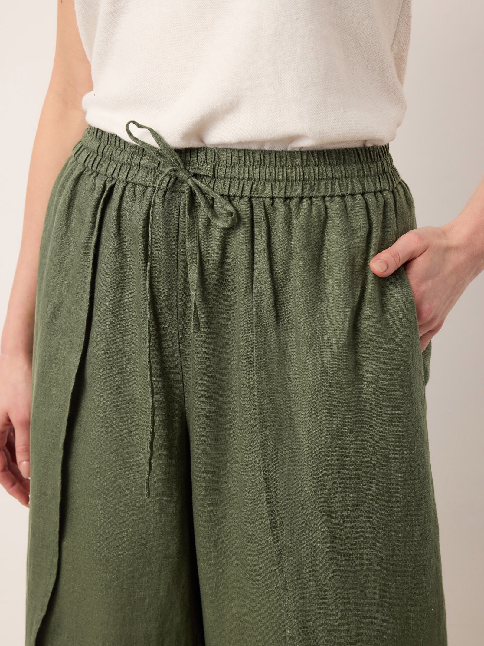 100% Linen Layered Slit Wide-Leg Drawstring Pants PEREGRINE DestGlow