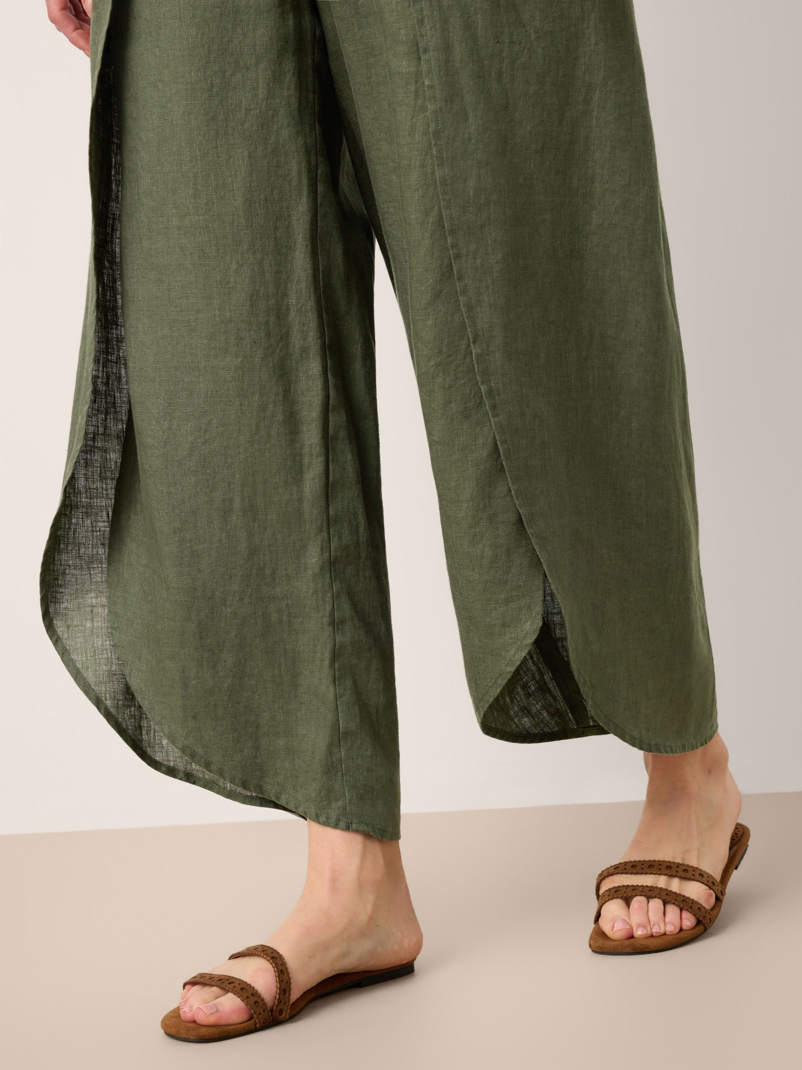 100% Linen Layered Slit Wide-Leg Drawstring Pants PEREGRINE DestGlow