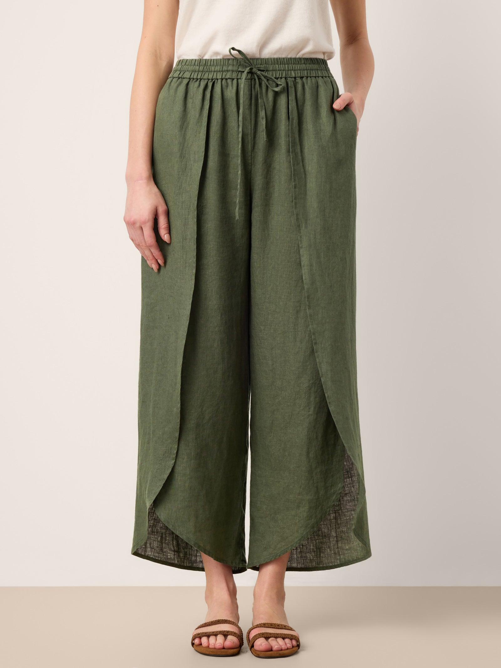 100% Linen Layered Slit Wide-Leg Drawstring Pants PEREGRINE DestGlow