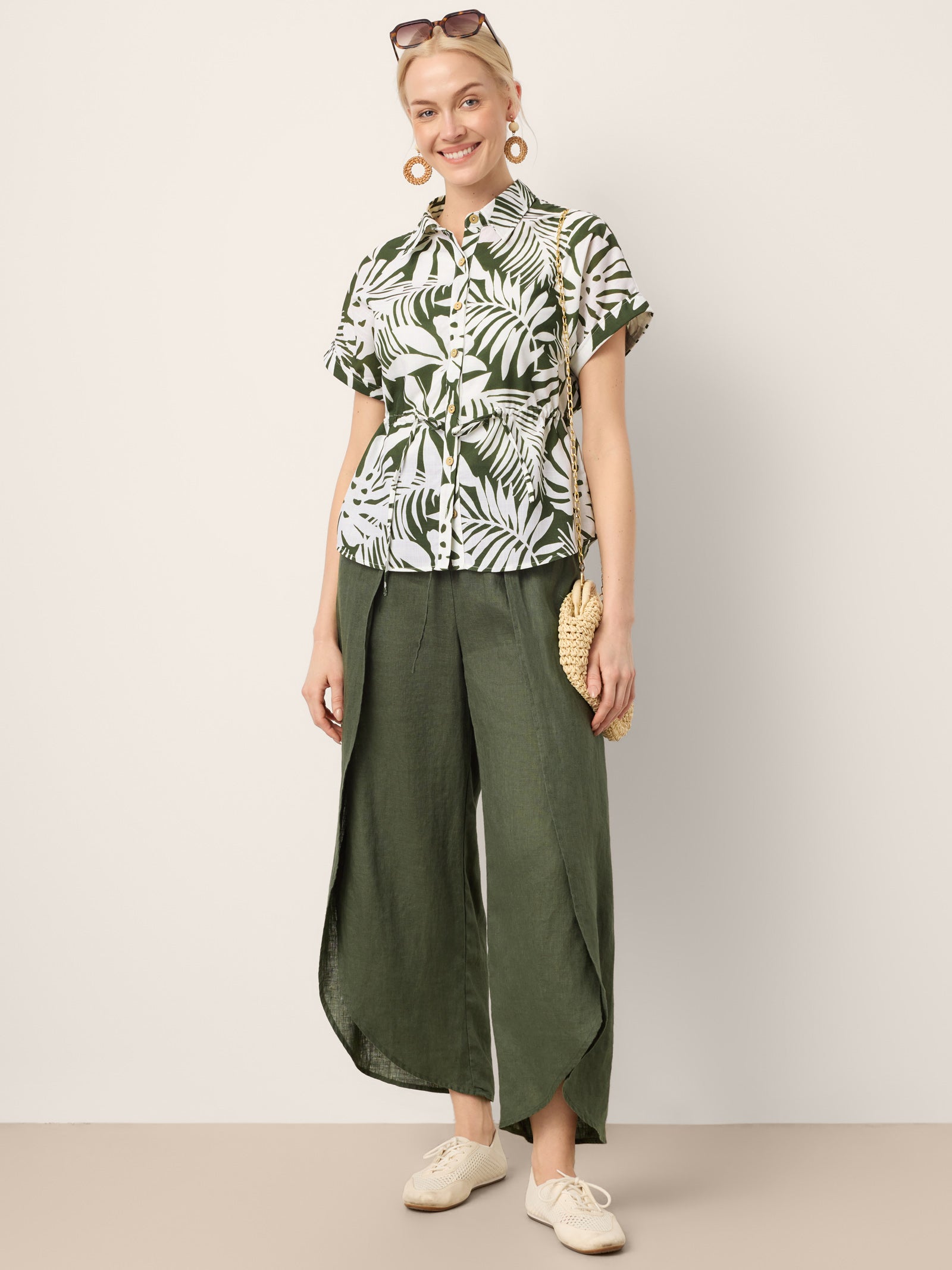 100% Linen Layered Slit Wide-Leg Drawstring Pants PEREGRINE DestGlow