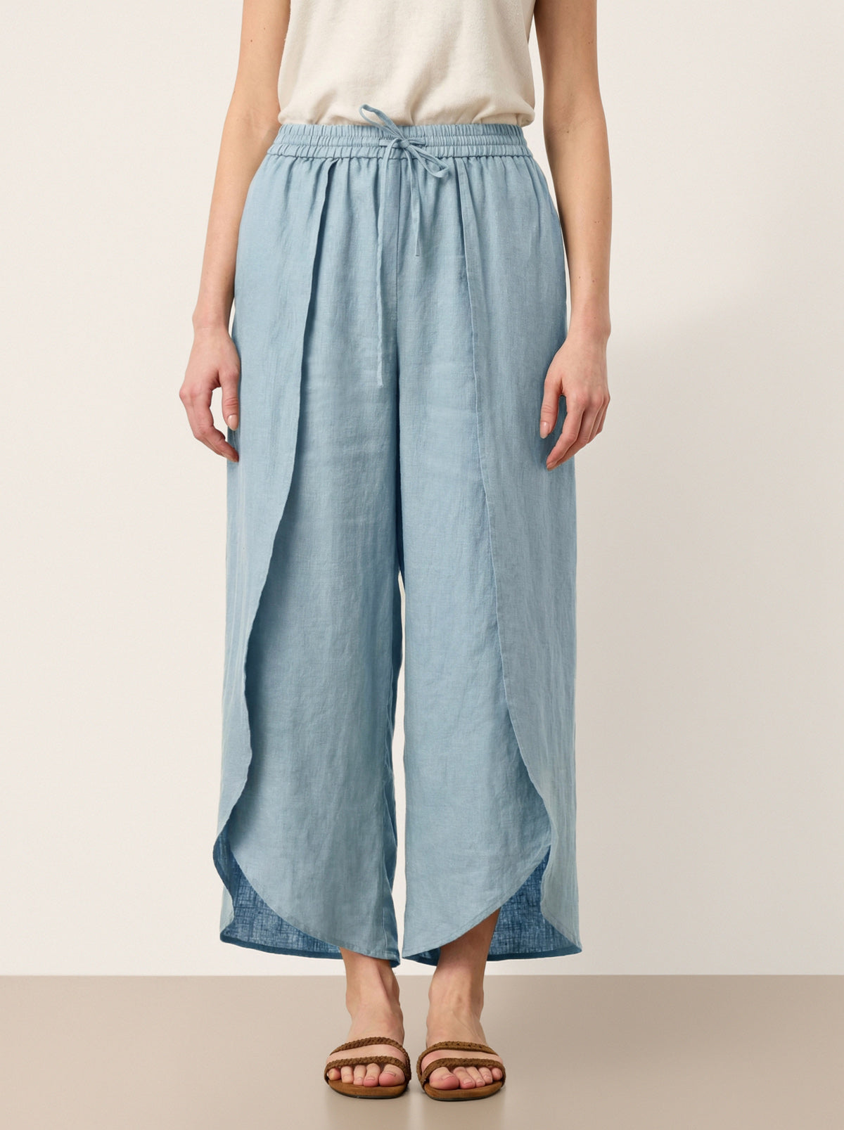 100% Linen Layered Slit Wide-Leg Drawstring Pants PEREGRINE DestGlow