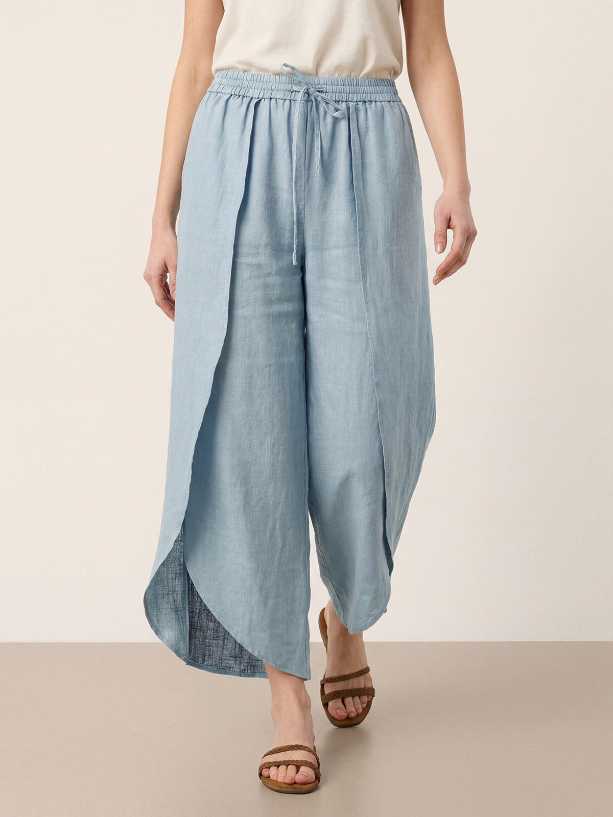 100% Linen Layered Slit Wide-Leg Drawstring Pants PEREGRINE DestGlow