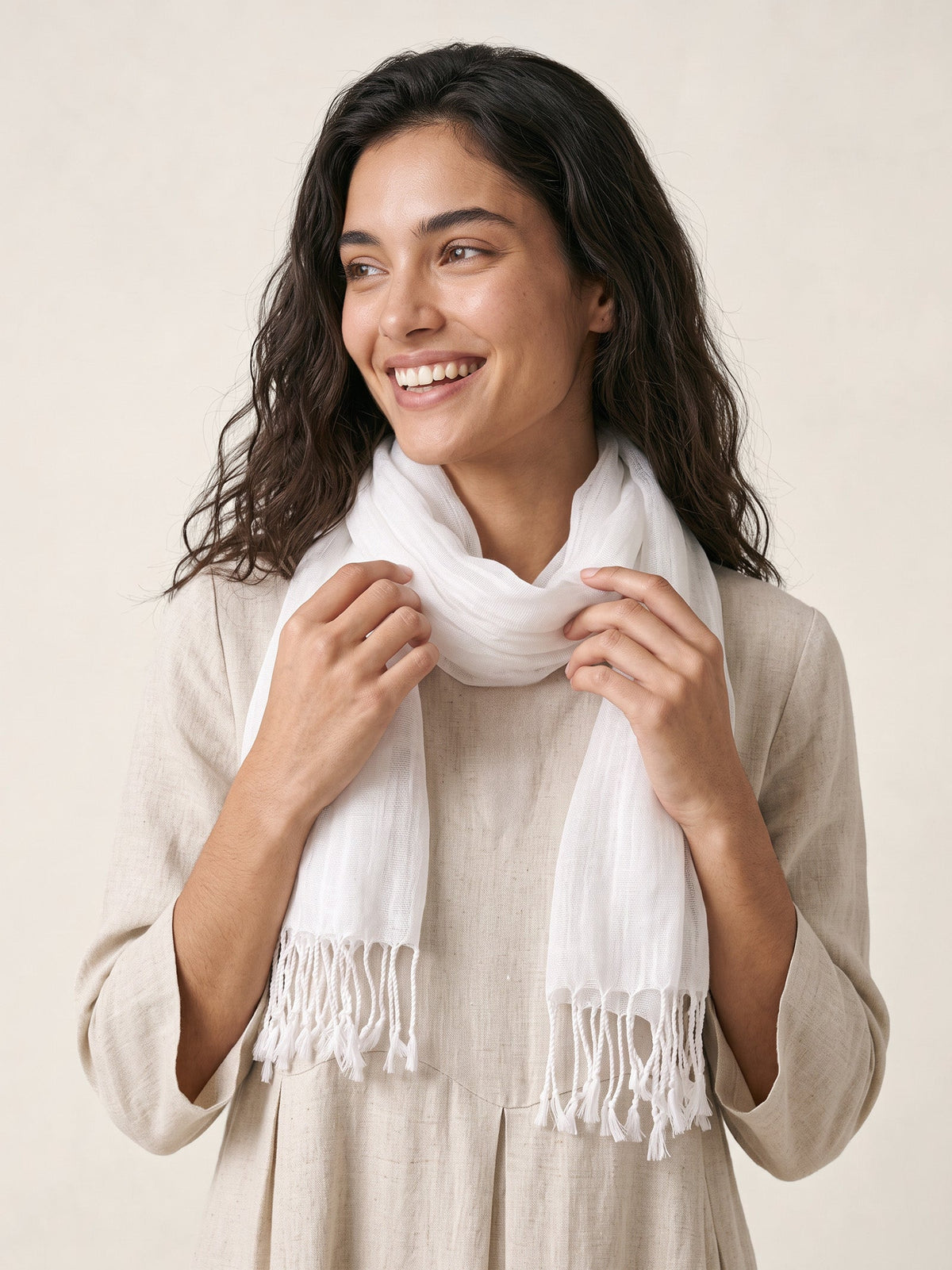 100% Linen Lightweight Solid Color Scarf BIANCA
