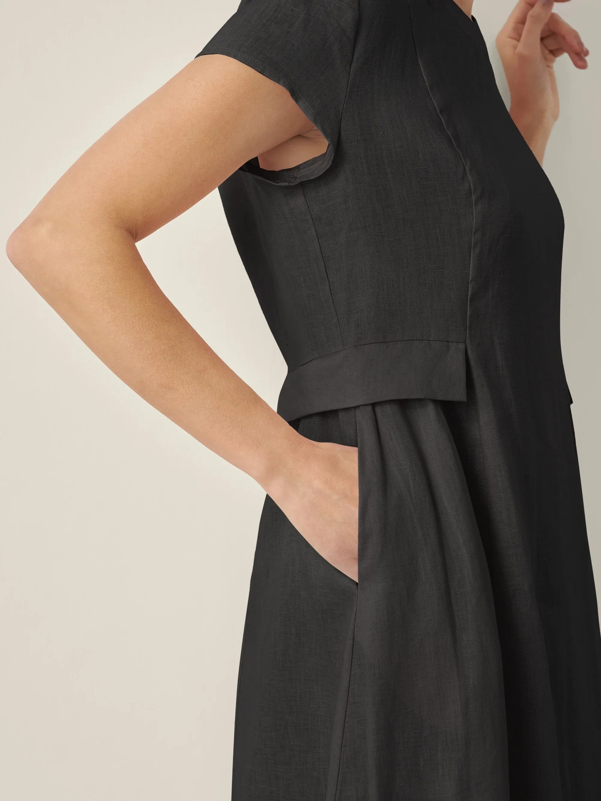 100% Linen Natural Summer V-Neck Dress ALEXA DestGlow