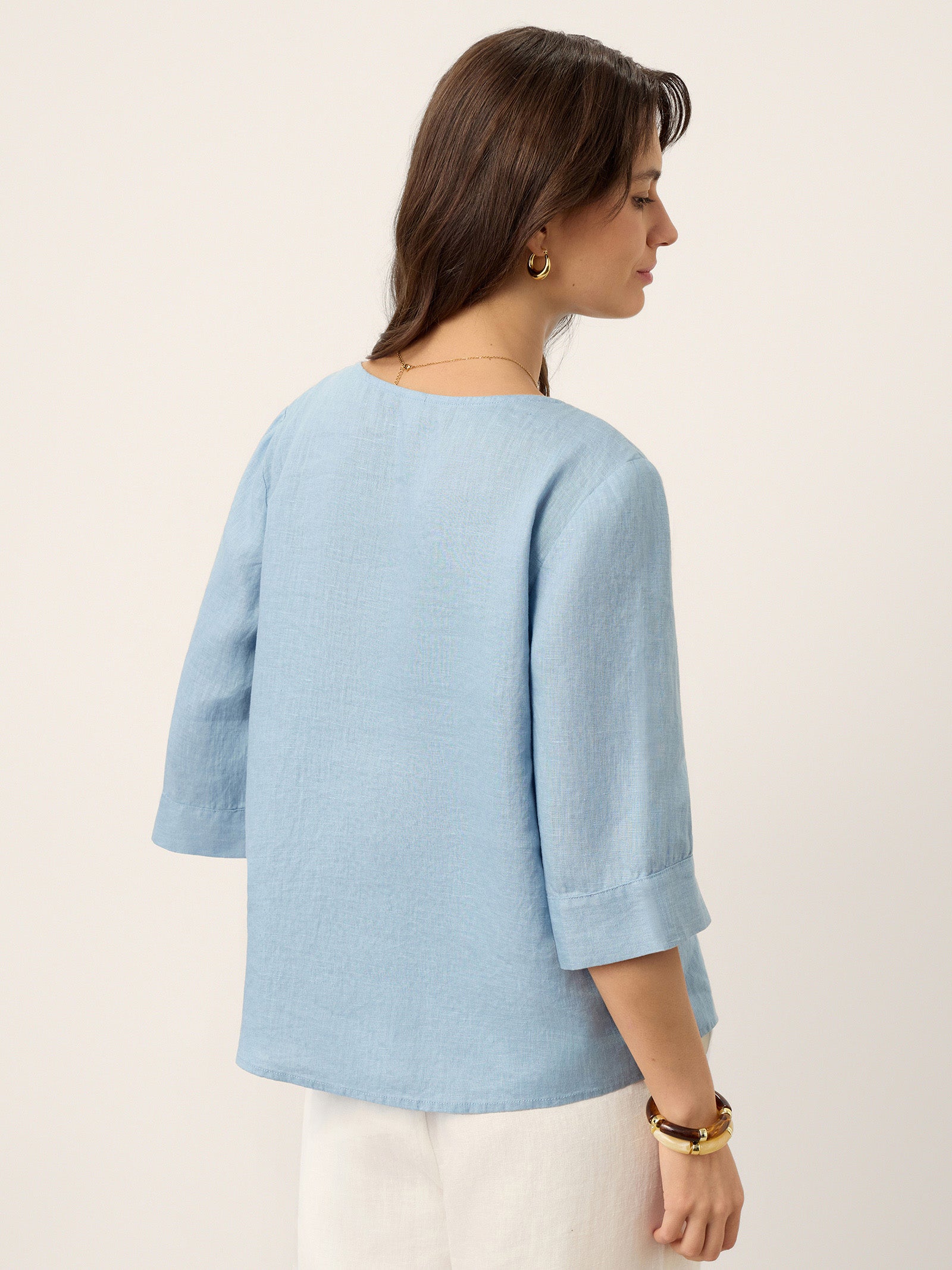 100% Linen Split Neck Inverted Pleat Top TABITHA by LINTICO