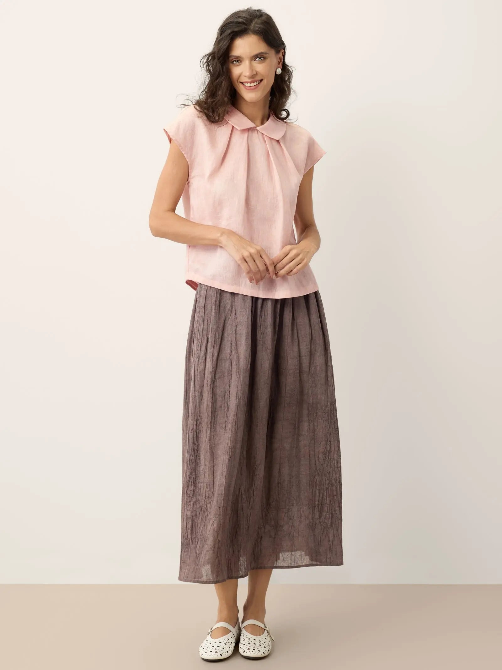 100% Linen Peter-Pan Collar Pintuck Top MIRIAM by LINTICO