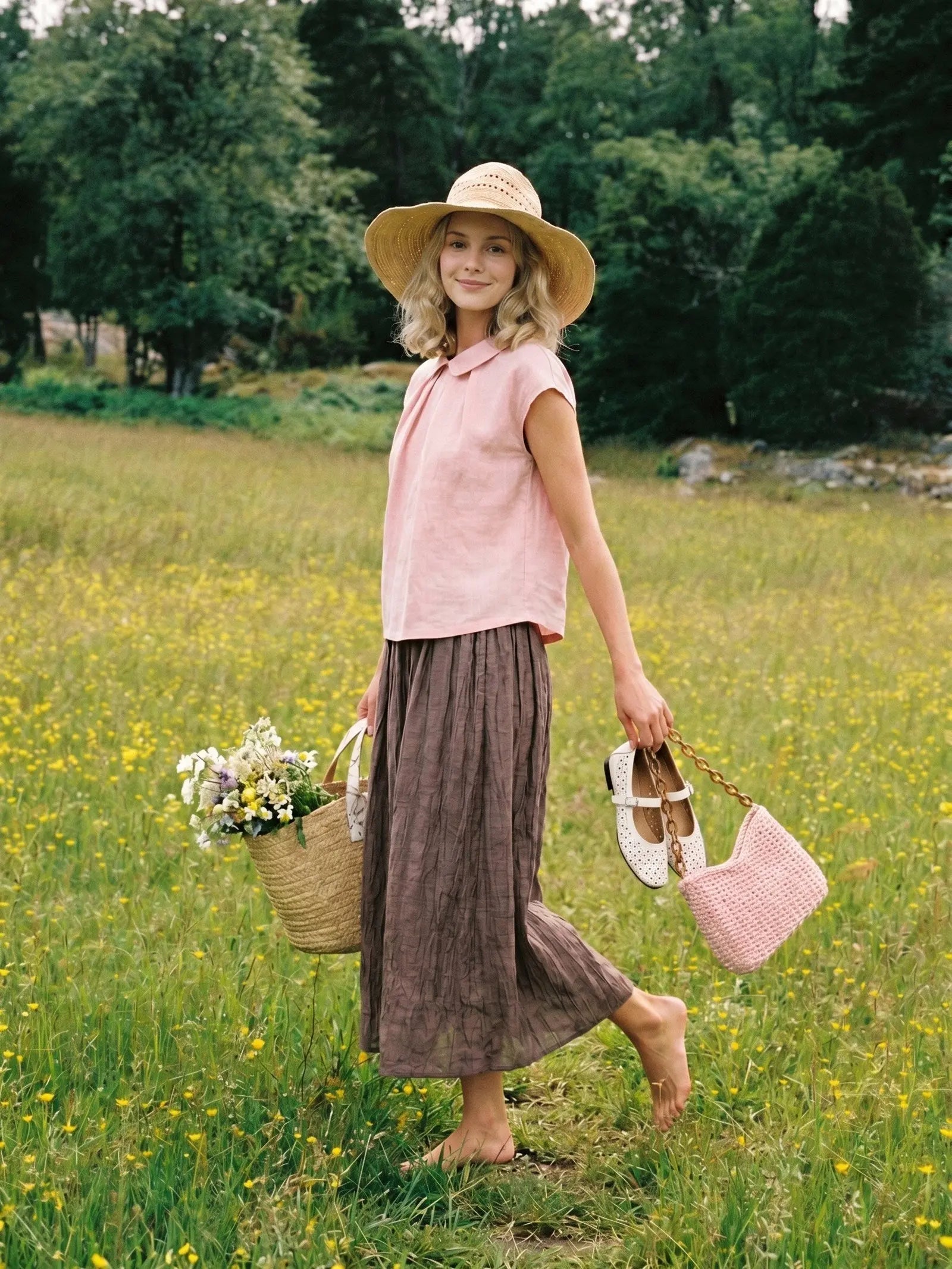 100% Linen Peter-Pan Collar Pintuck Top MIRIAM by LINTICO