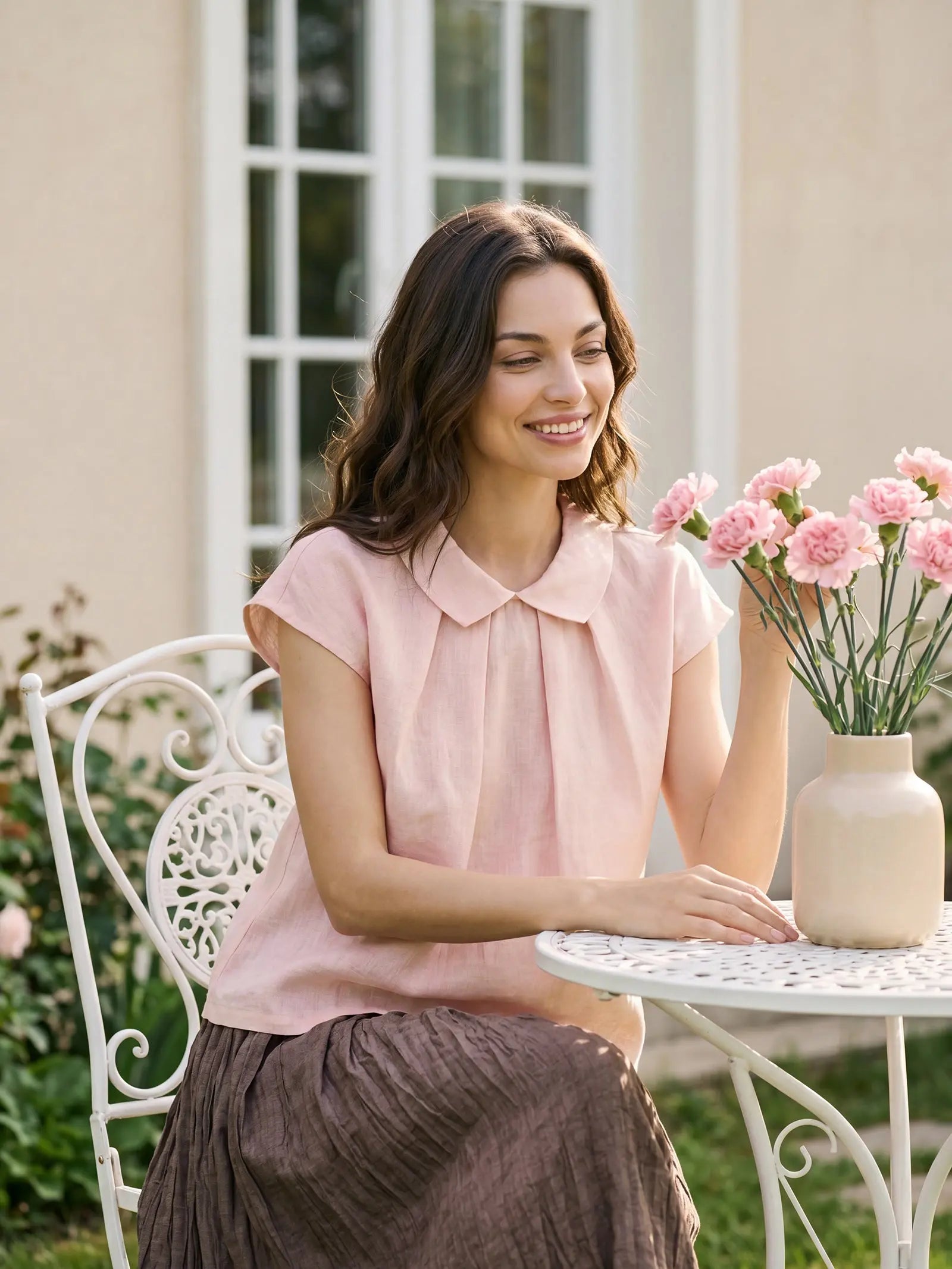 100% Linen Peter-Pan Collar Pintuck Top MIRIAM by LINTICO