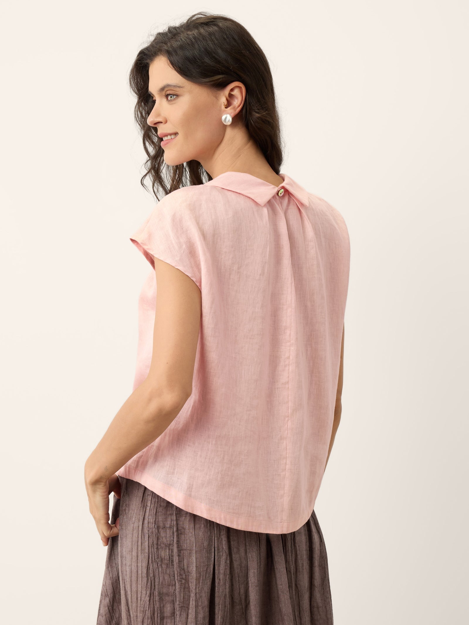 100% Linen Peter-Pan Collar Pintuck Top MIRIAM by LINTICO