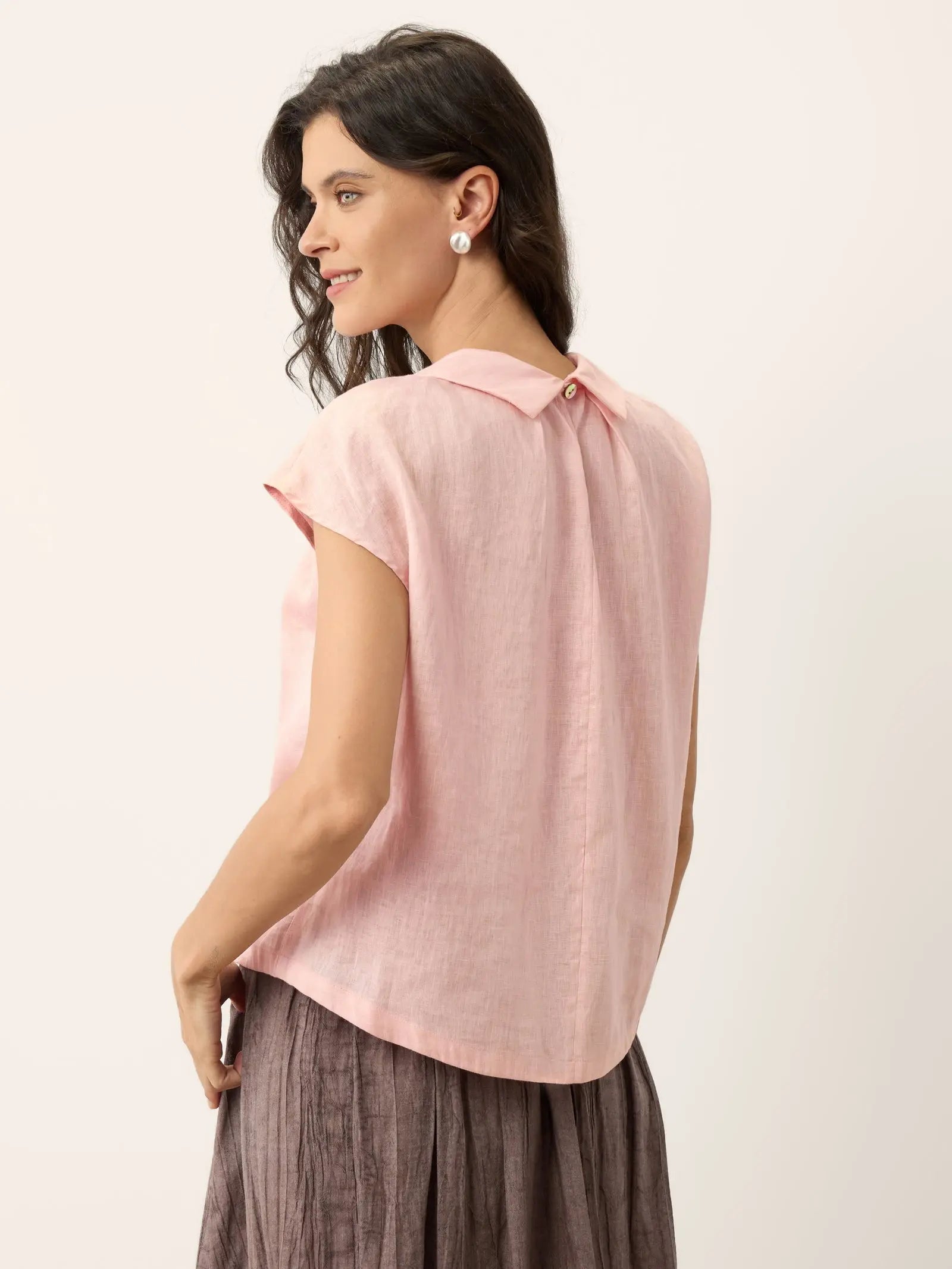 100% Linen Peter-Pan Collar Pintuck Top MIRIAM by LINTICO