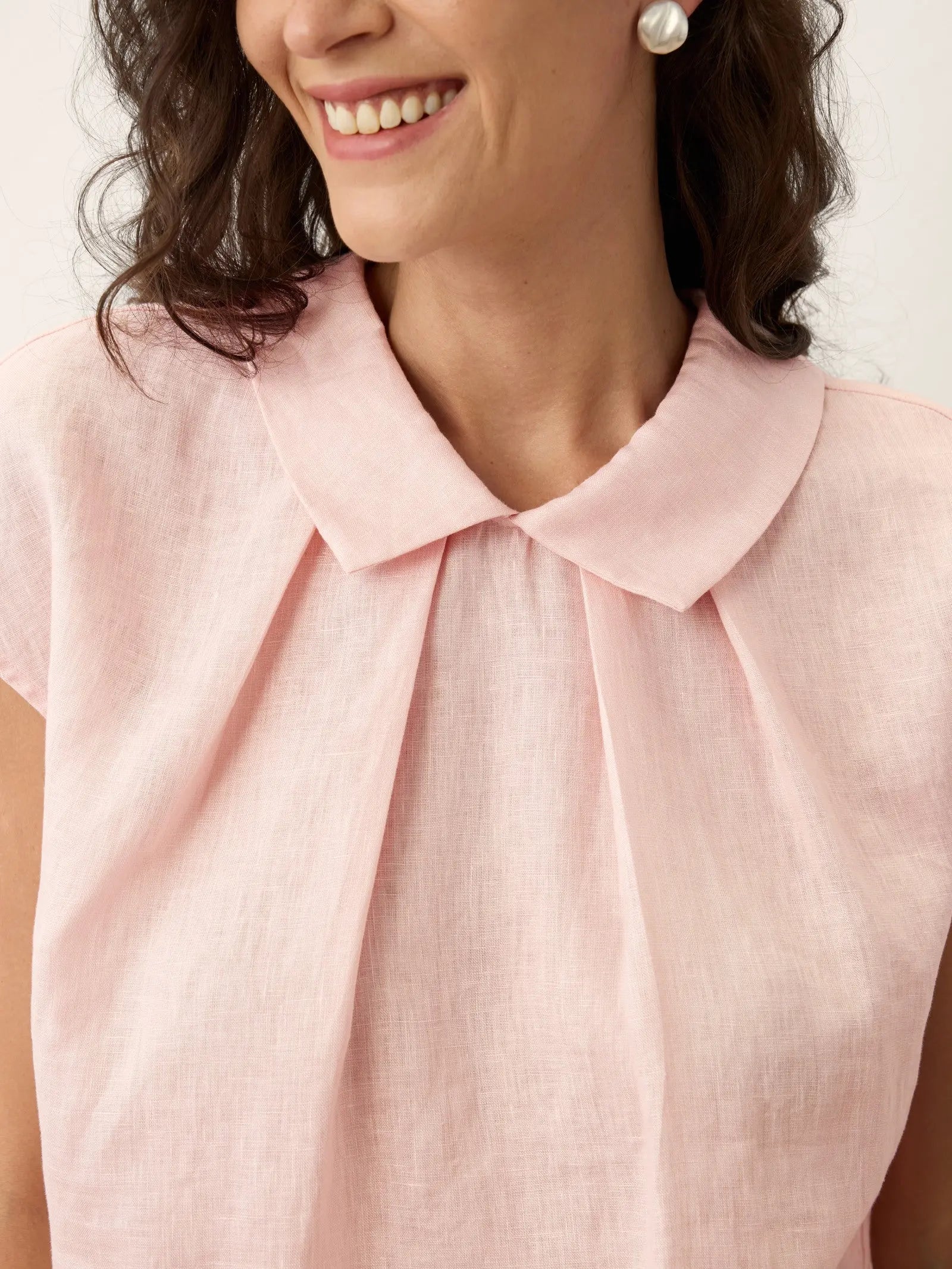 100% Linen Peter-Pan Collar Pintuck Top MIRIAM by LINTICO