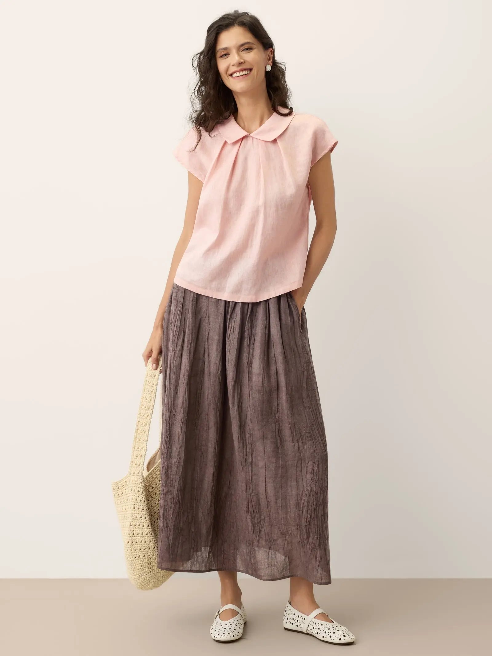 100% Linen Peter-Pan Collar Pintuck Top MIRIAM by LINTICO