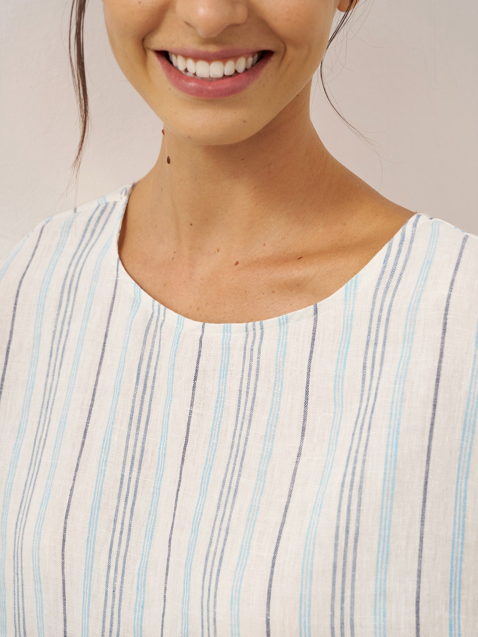 100% Linen Pleated Striped Pullover Top VIA by LINTICO
