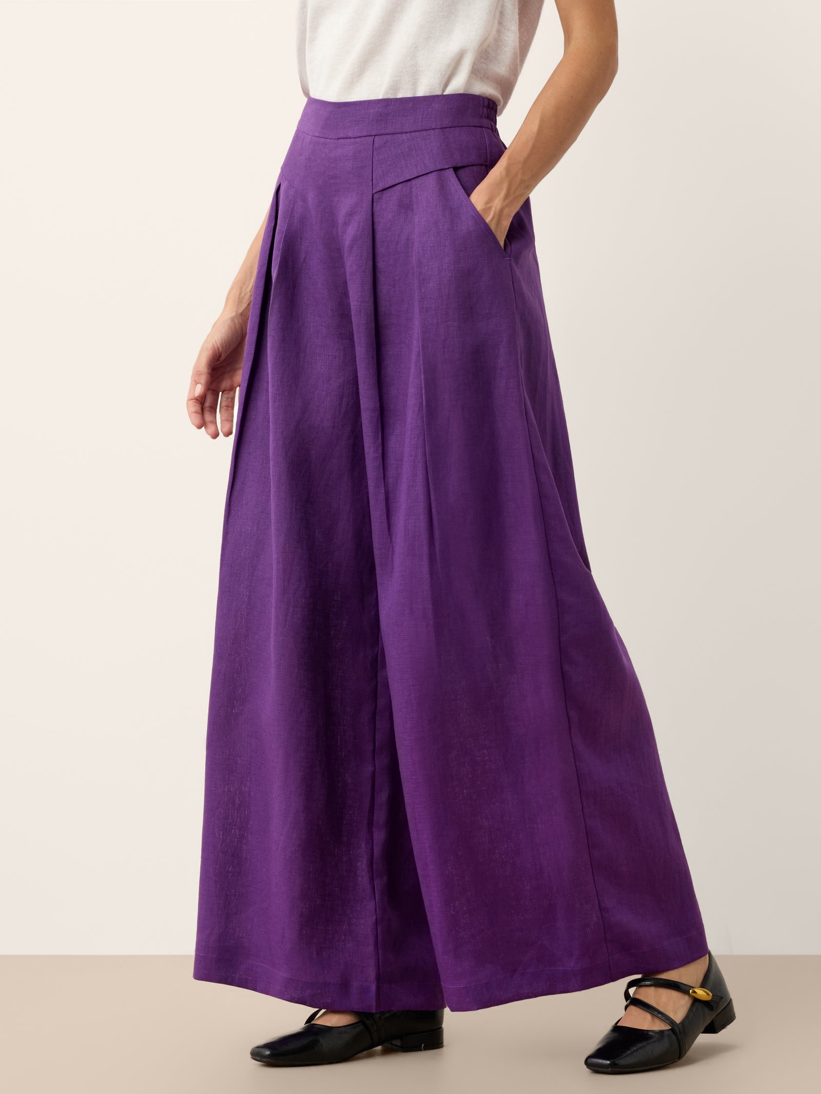 100% Linen Pleated Waist Wide Leg Pants LOUISA DestGlow