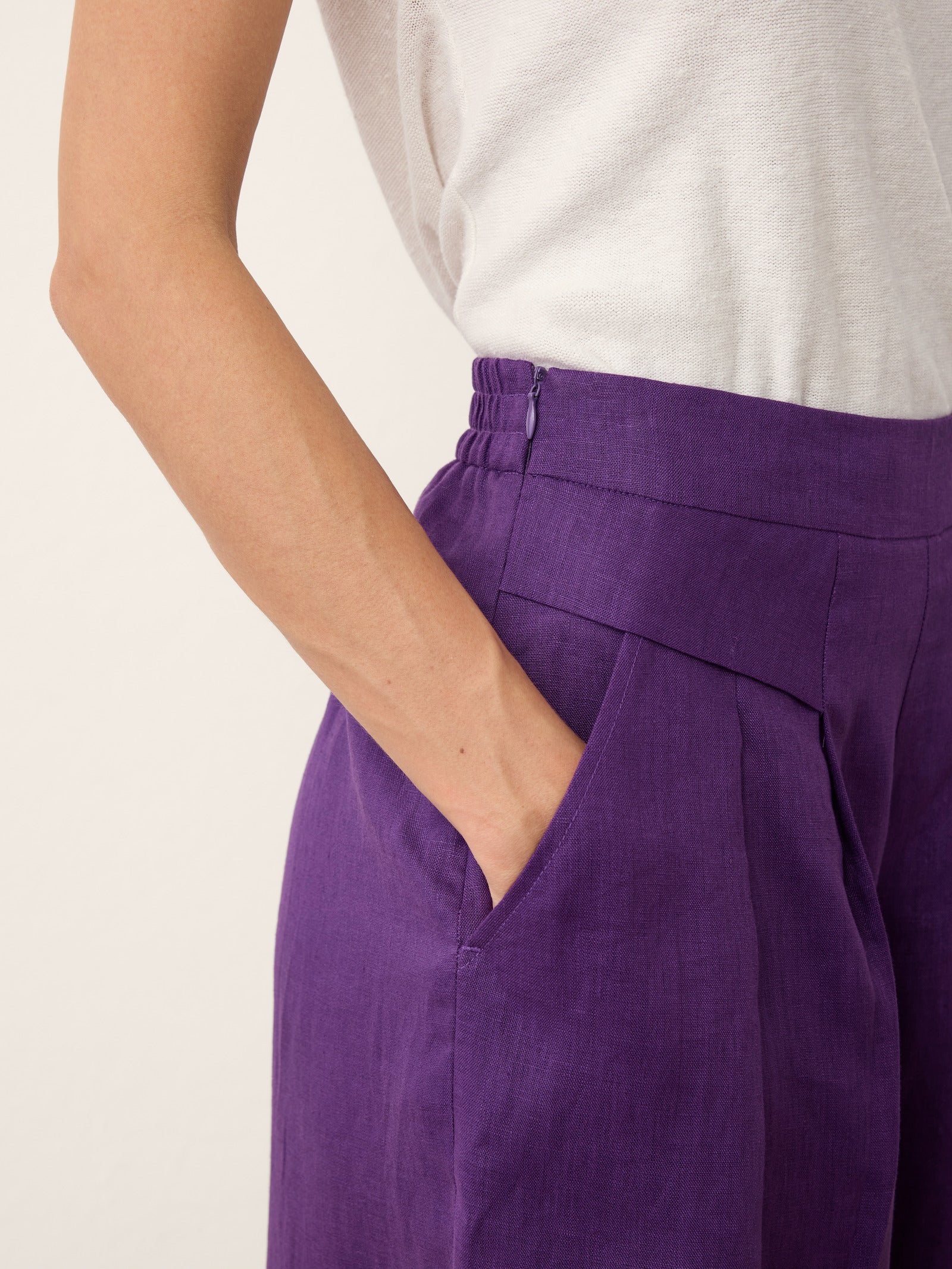100% Linen Pleated Waist Wide Leg Pants LOUISA DestGlow