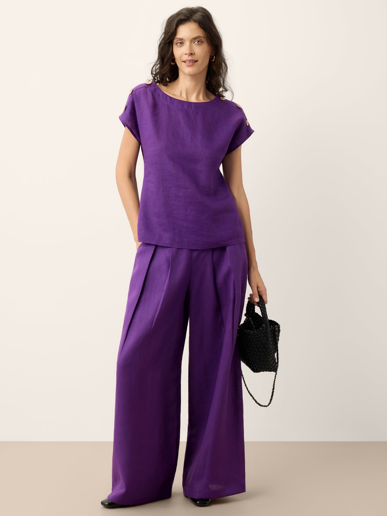 100% Linen Pleated Waist Wide Leg Pants LOUISA DestGlow