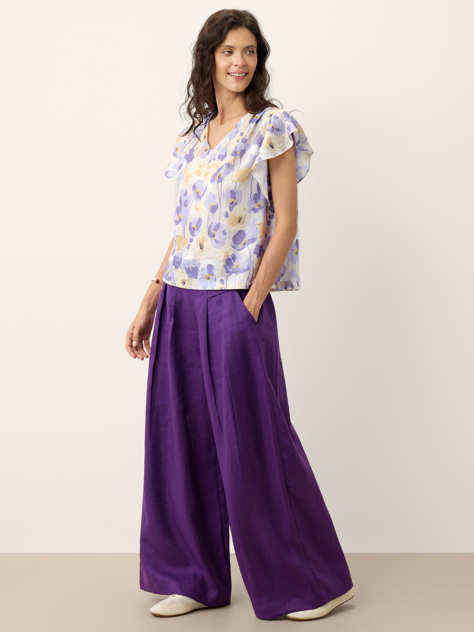 100% Linen Pleated Waist Wide Leg Pants LOUISA DestGlow
