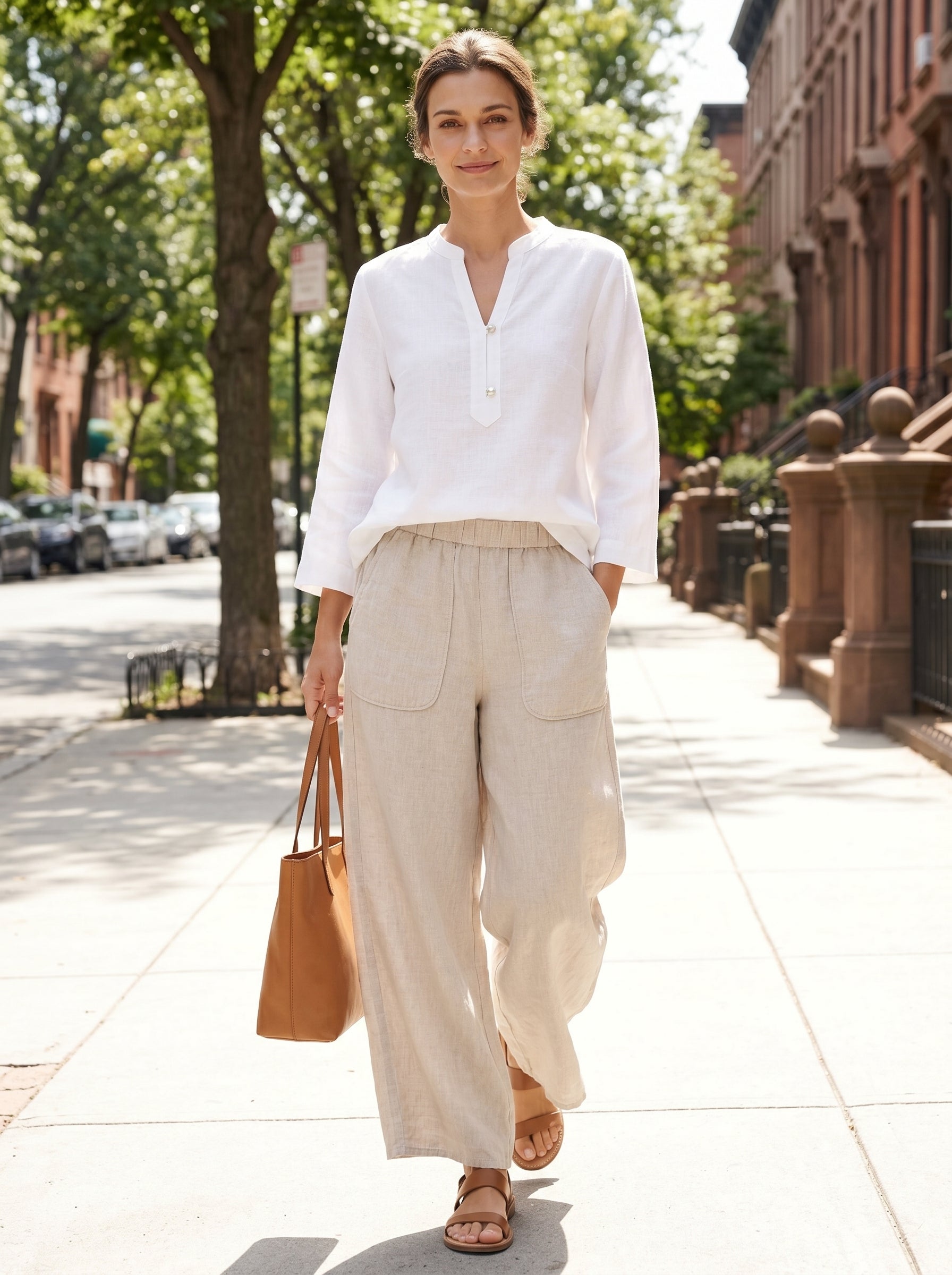 100% Linen Pocket Wide Leg Pants THALIA by LINTICO