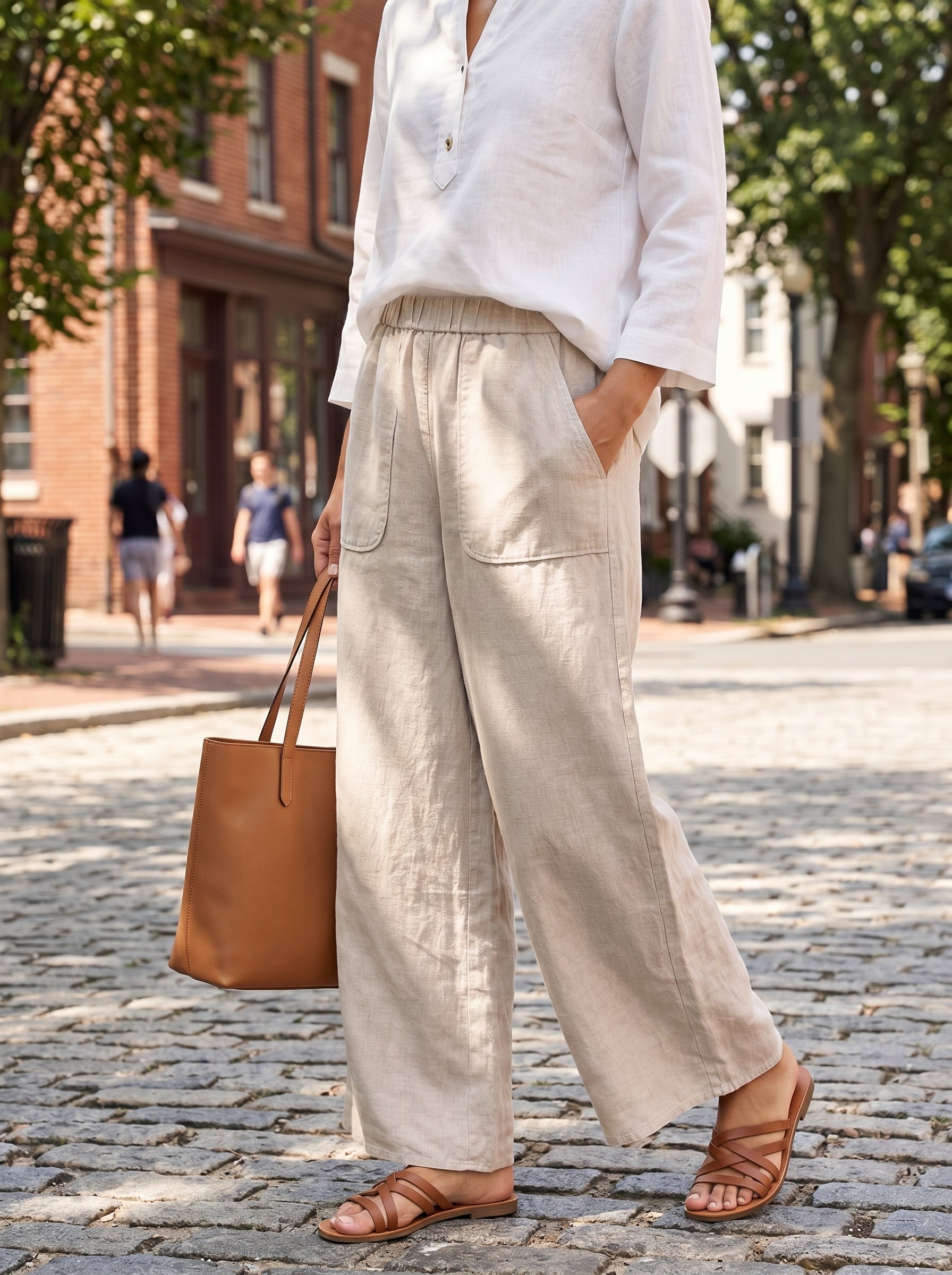 100% Linen Pocket Wide Leg Pants THALIA by LINTICO