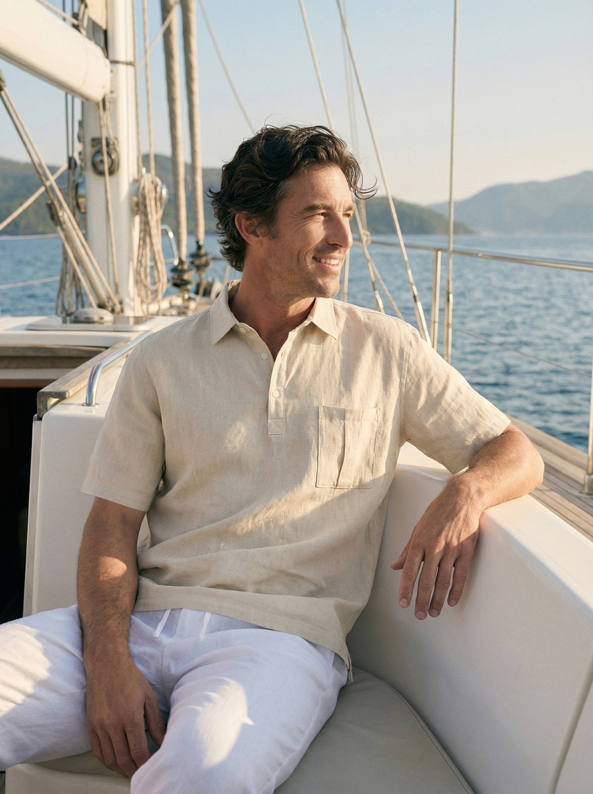 100% Linen Polo-Collar Short-Sleeve Shirt FREDERICK by LINTICO
