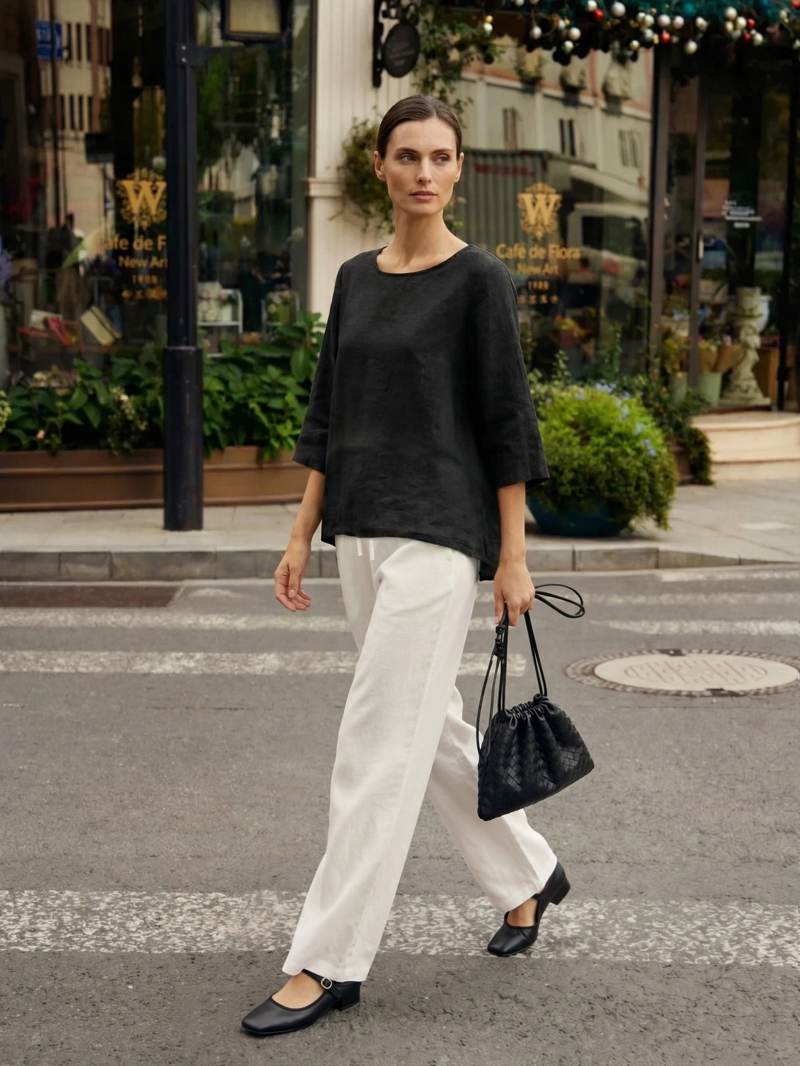 100% Linen Round Neck Asymmetrical Hem Top BRIANNA by LINTICO