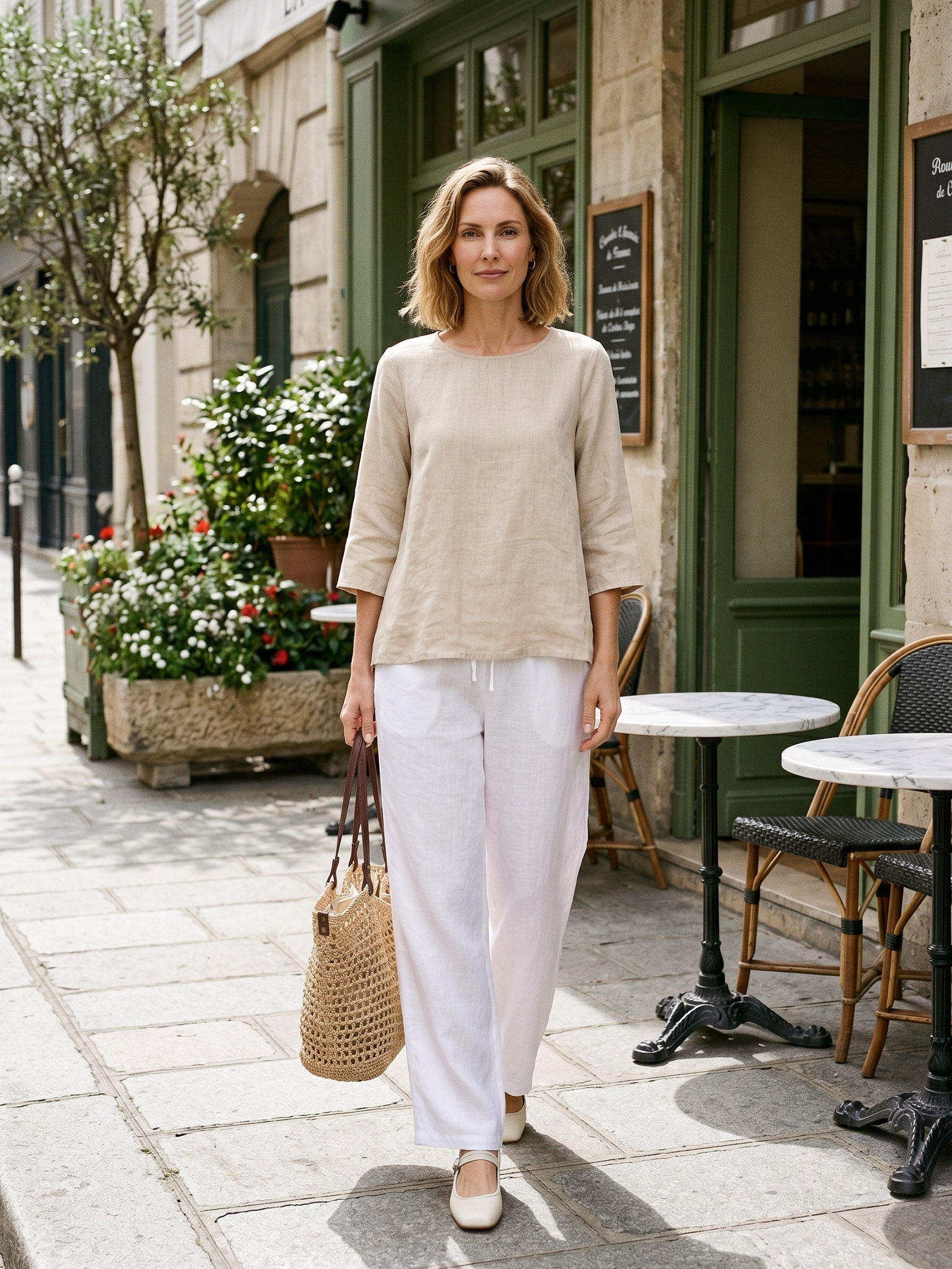 100% Linen Round Neck Asymmetrical Hem Top BRIANNA by LINTICO
