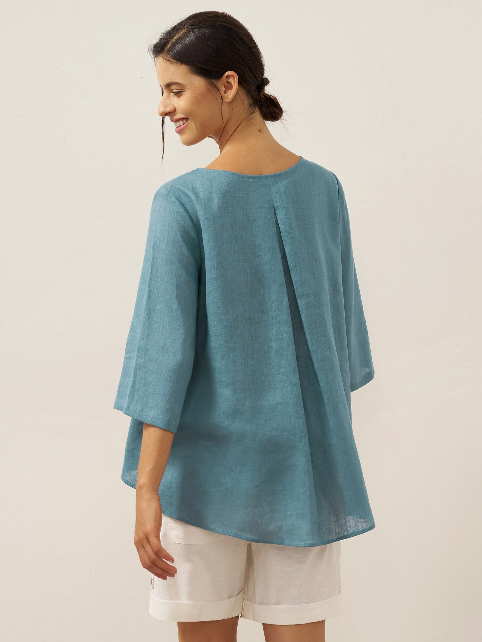 100% Linen Round Neck Asymmetrical Hem Top BRIANNA by LINTICO