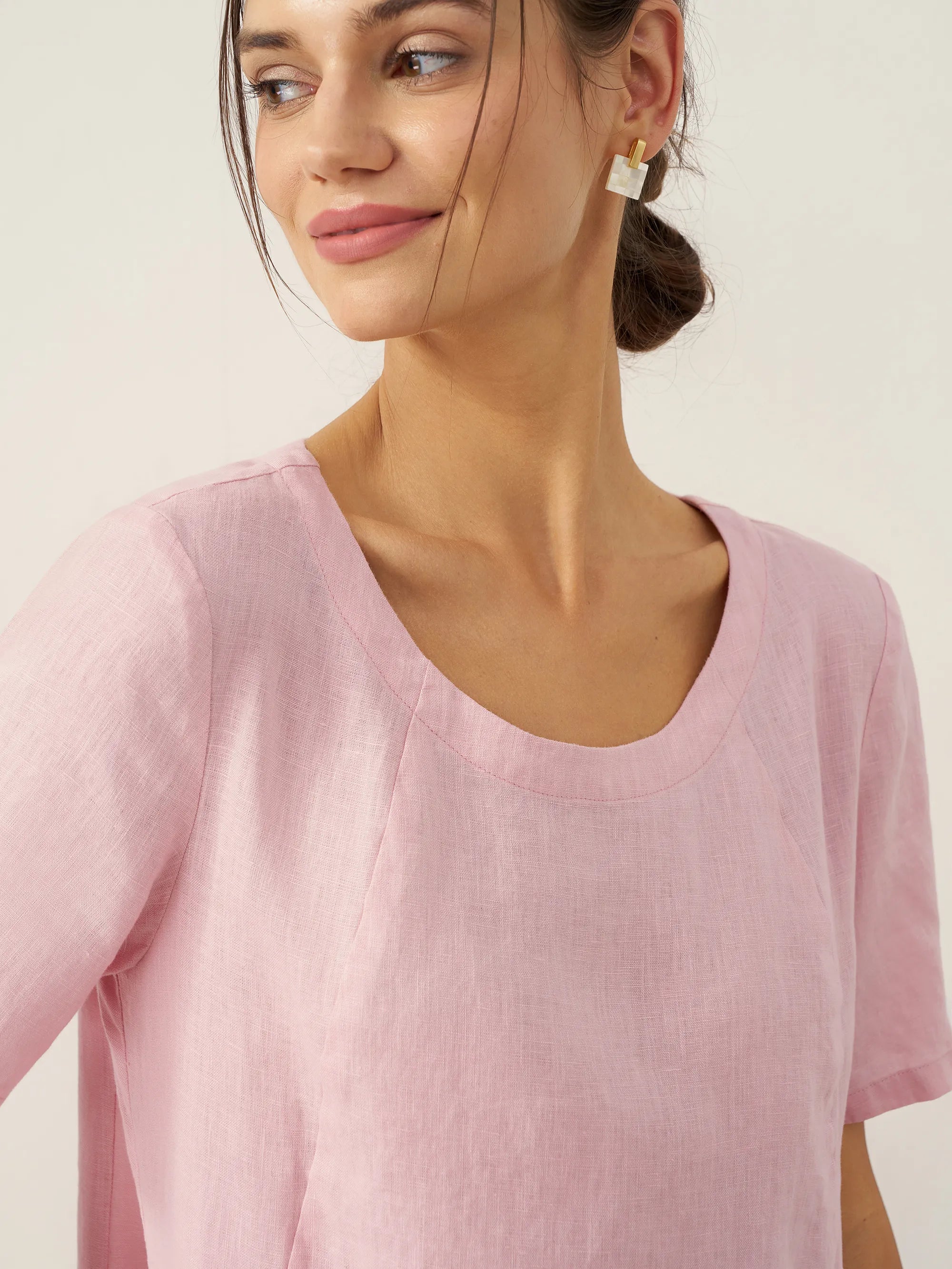 100% Linen Round Neck Patch Pocket Midi Dress XENA by LINTICO