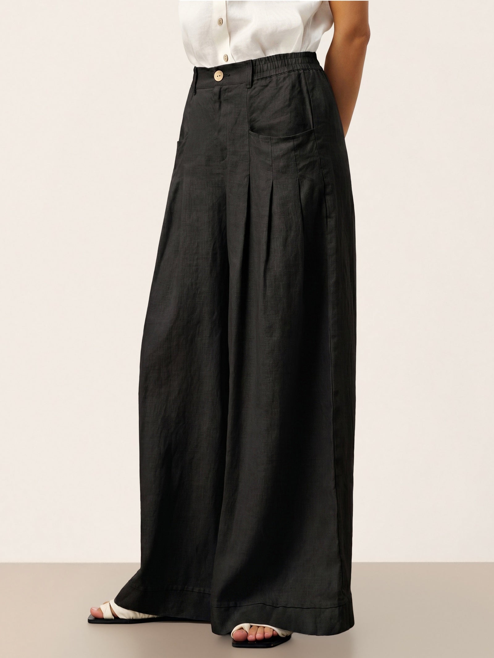100% Linen Sculpted Pleat Elasticated Back Relaxed Pants VERIDIANA by LINTICO