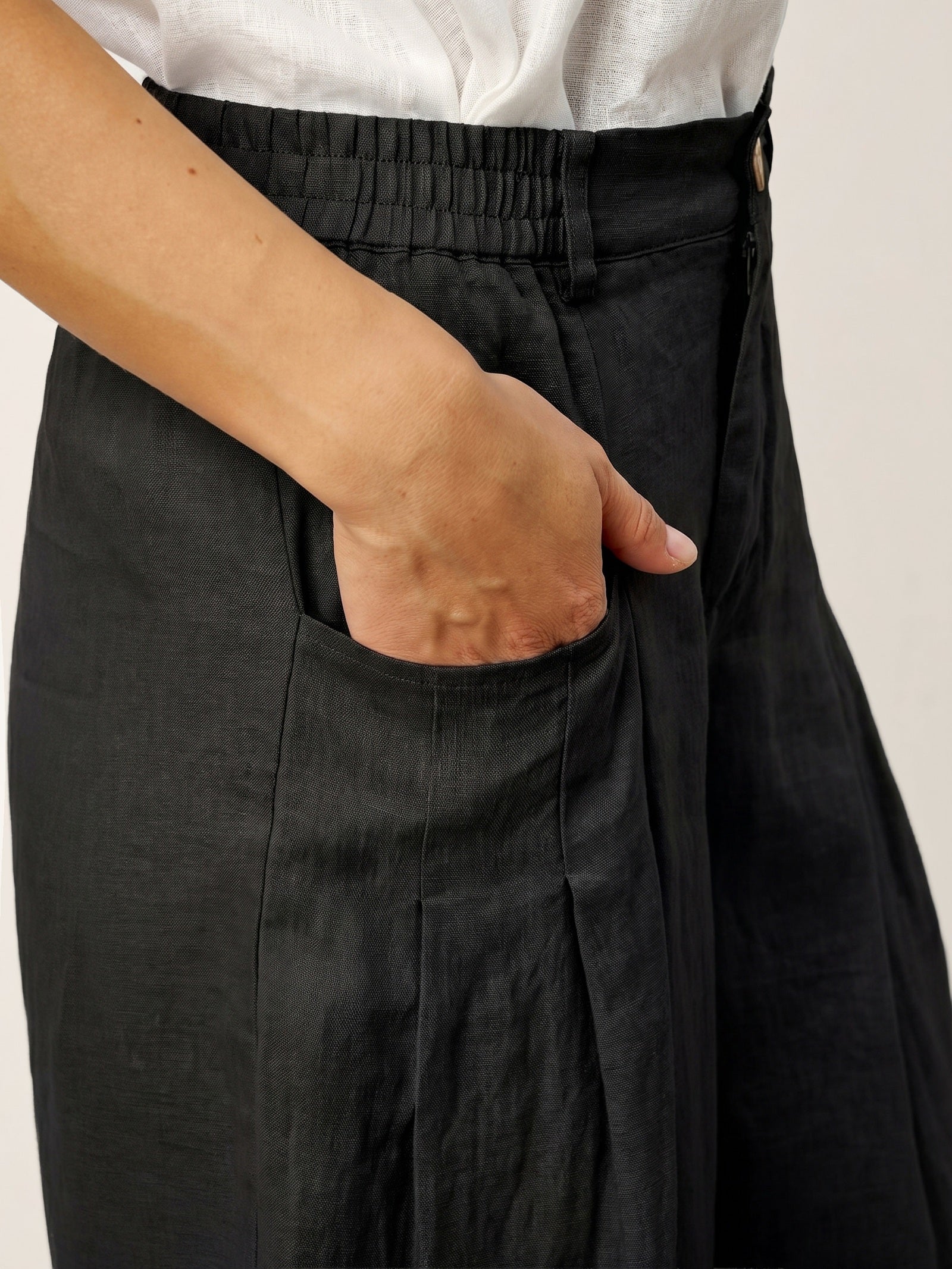 100% Linen Sculpted Pleat Elasticated Back Relaxed Pants VERIDIANA DestGlow