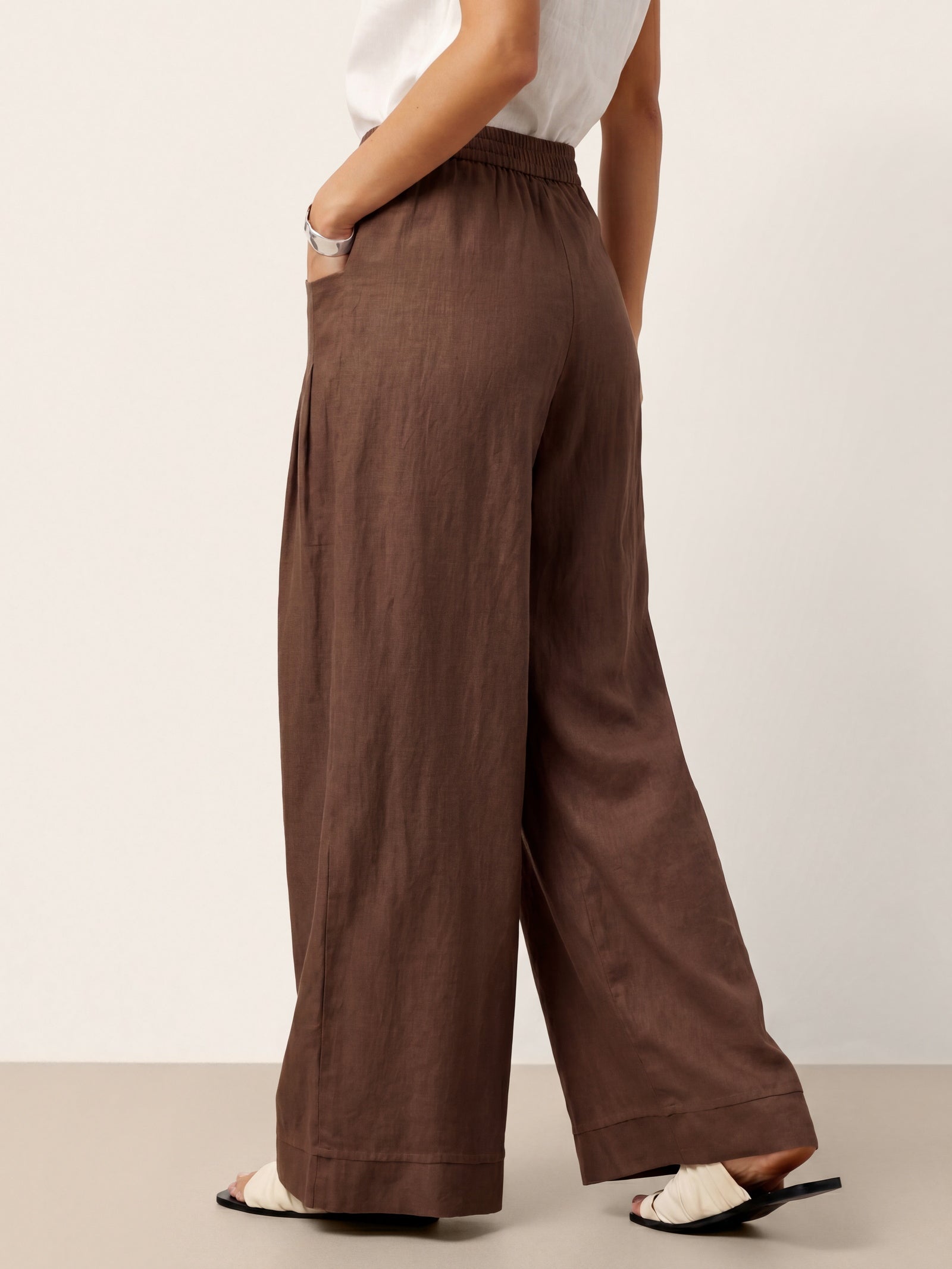 100% Linen Sculpted Pleat Elasticated Back Relaxed Pants VERIDIANA DestGlow