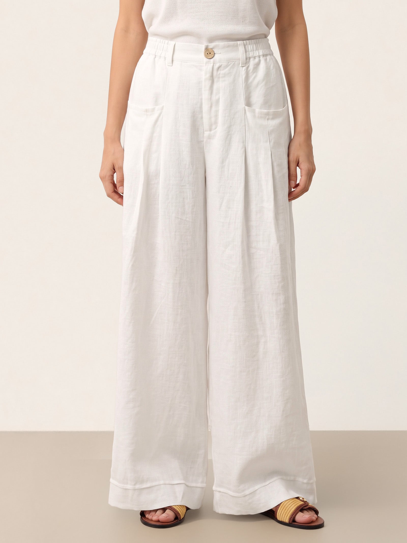 100% Linen Sculpted Pleat Elasticated Back Relaxed Pants VERIDIANA DestGlow